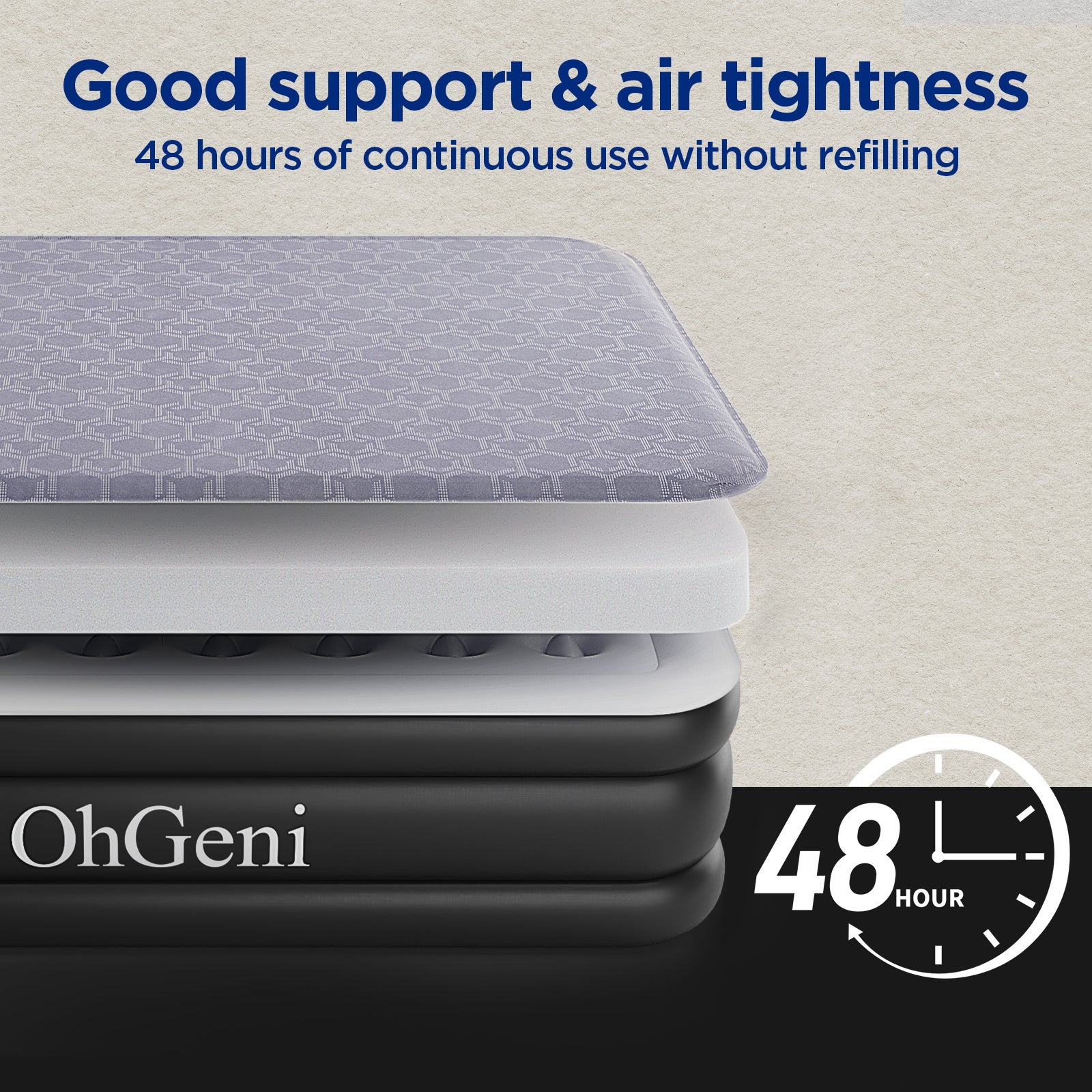 OhGeni | Air Mattress with Silk Foam Topper | Queen | 18" | Black - aborderproducts
