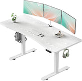 Veken 63 Inch Electric Standing Desk, Sit to Stand Up, Work Home Office Computer Table for Study, Walking Pad, Writing, and Games, Wooden Desktop Desks, White - aborderproducts