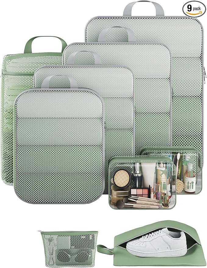 Veken 9 Set Compression Packing Cubes(Matcha Green) - aborderproducts