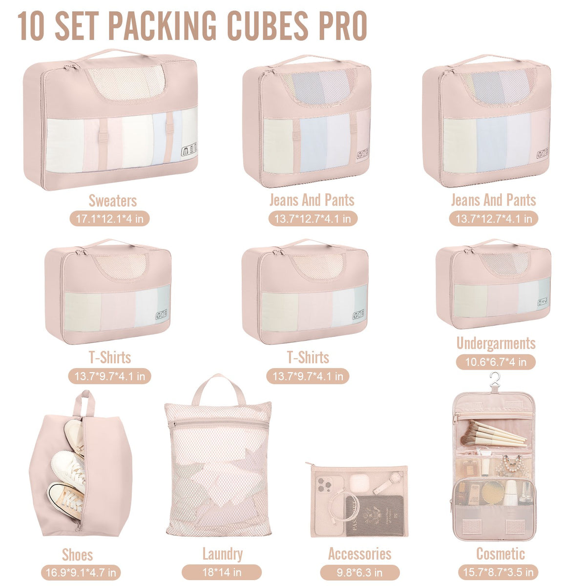 Veken | Packing Cubes | 10 Set | Cream - aborderproducts