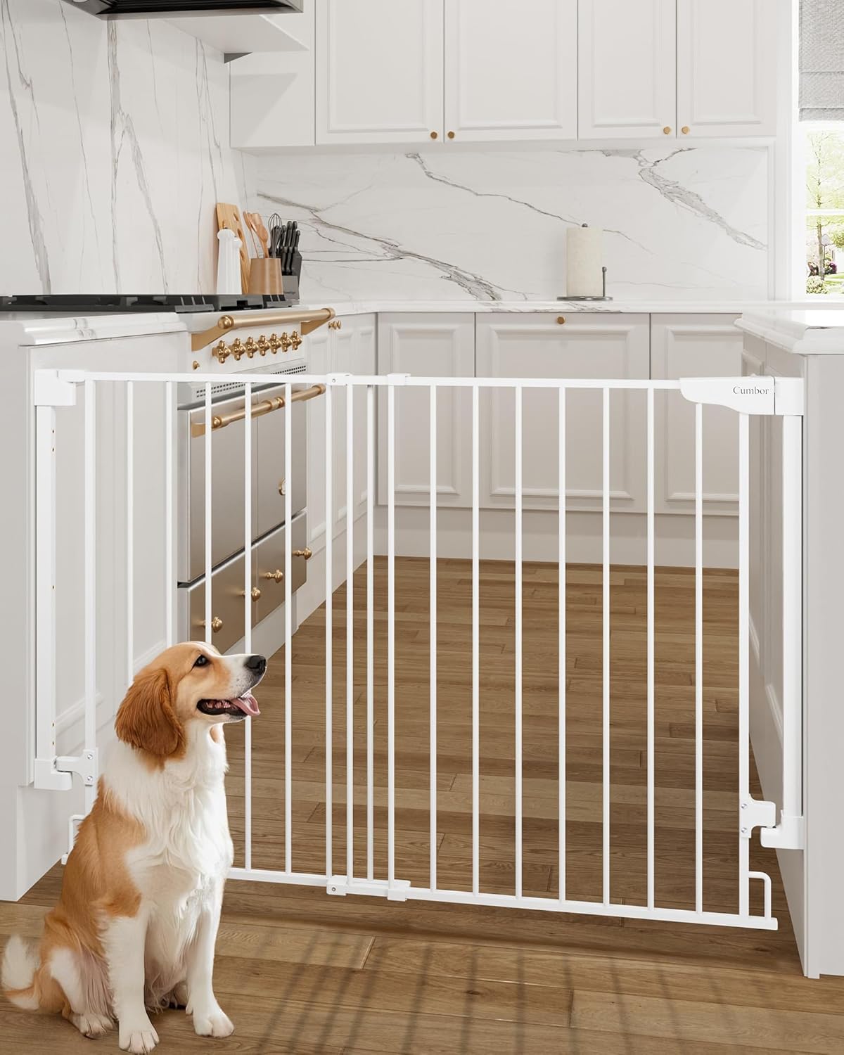 Cumbor | Safety Gate | No Bottom Bar | 34" x 31.6-48" | White - aborderproducts