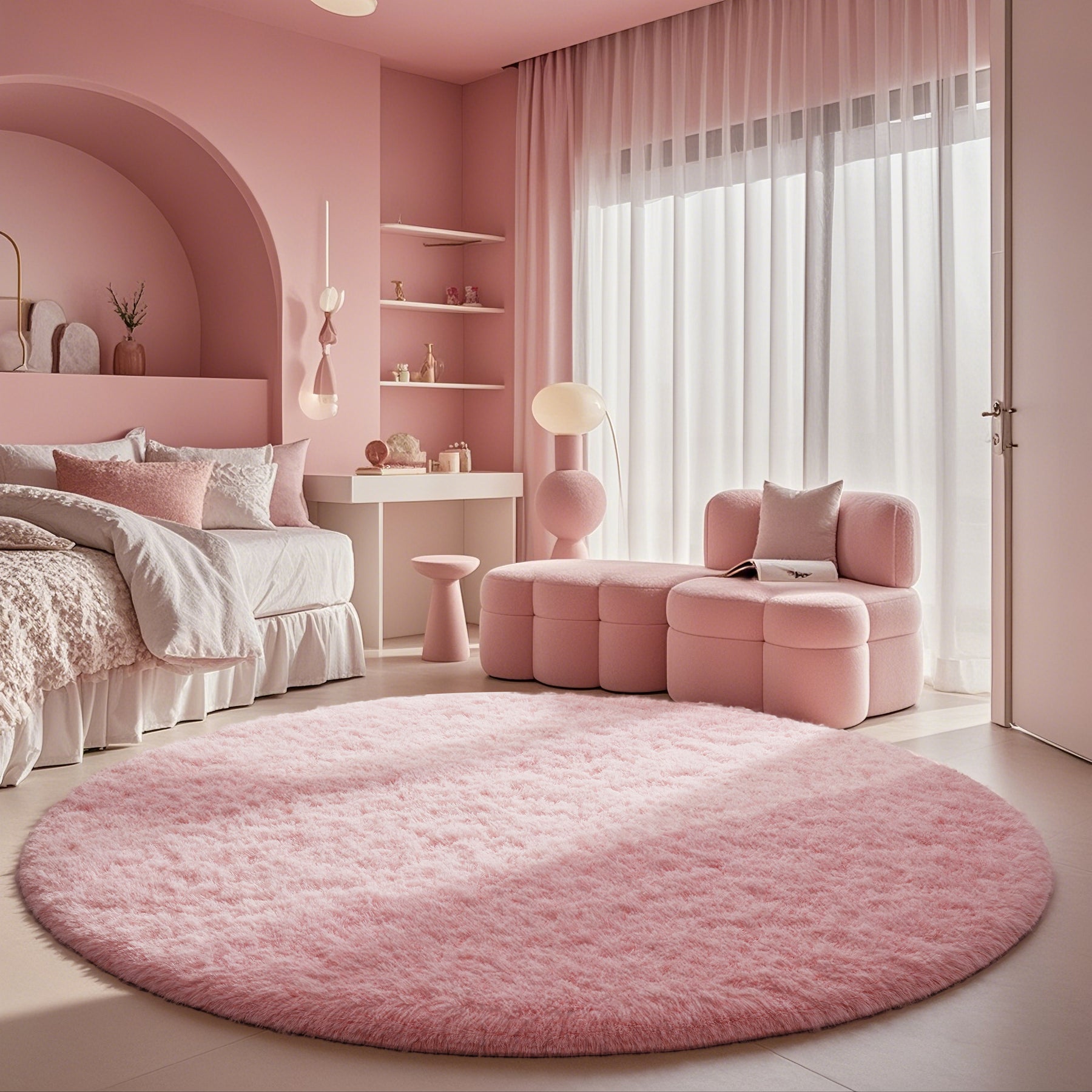 Ophanie | A3 Round Area Rug |  5Ft | Pink - aborderproducts