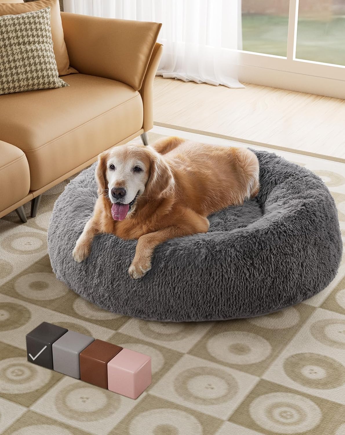 Calming Donut Bed for Dogs and Cats| X-Large (36 x 36 x 8 Inch)|Dark Gray|OhGeni - aborderproducts