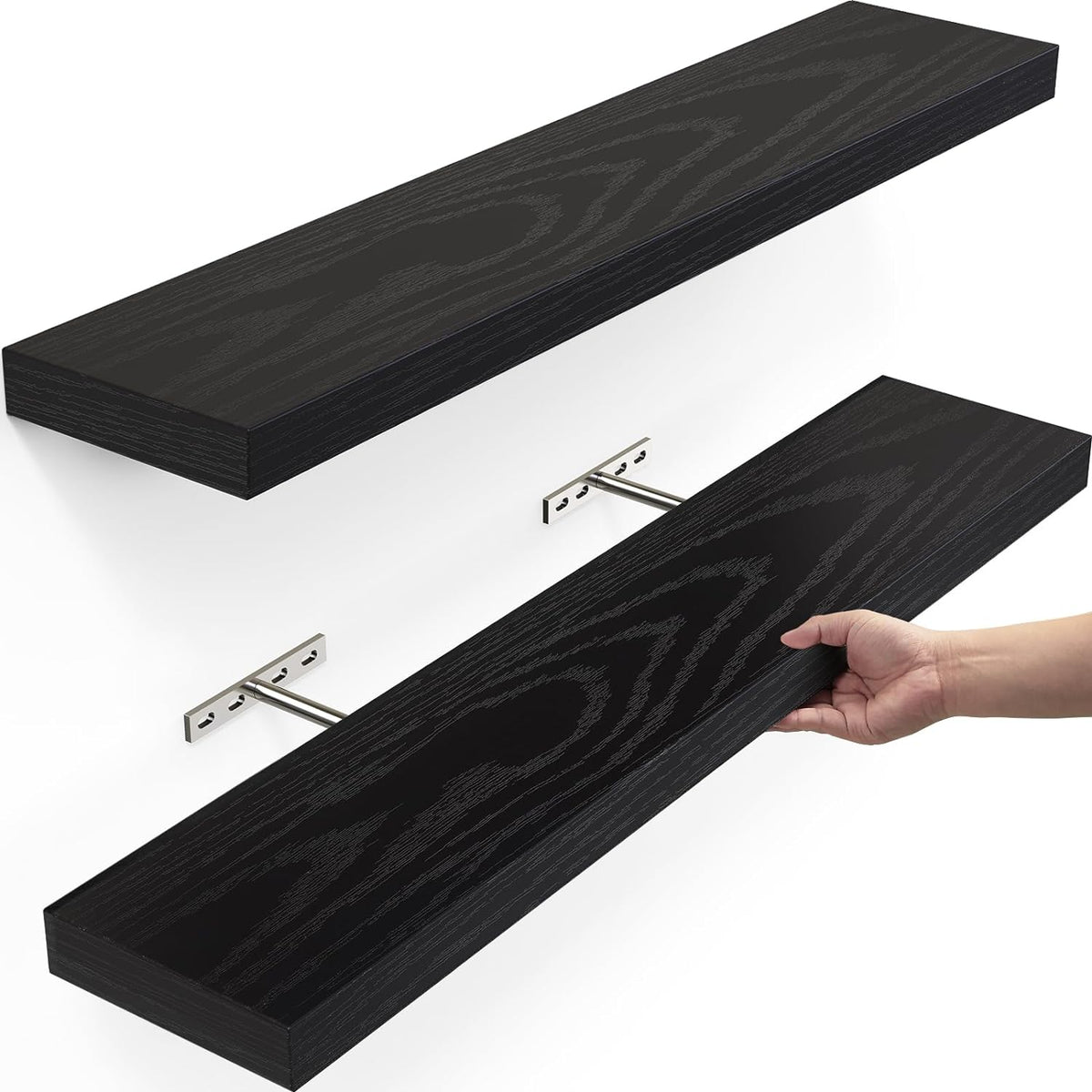 BAYKA Floating Shelves, Wall Mounted Rustic Wood Shelves | 2pcs | 22.5in | Black - aborderproducts