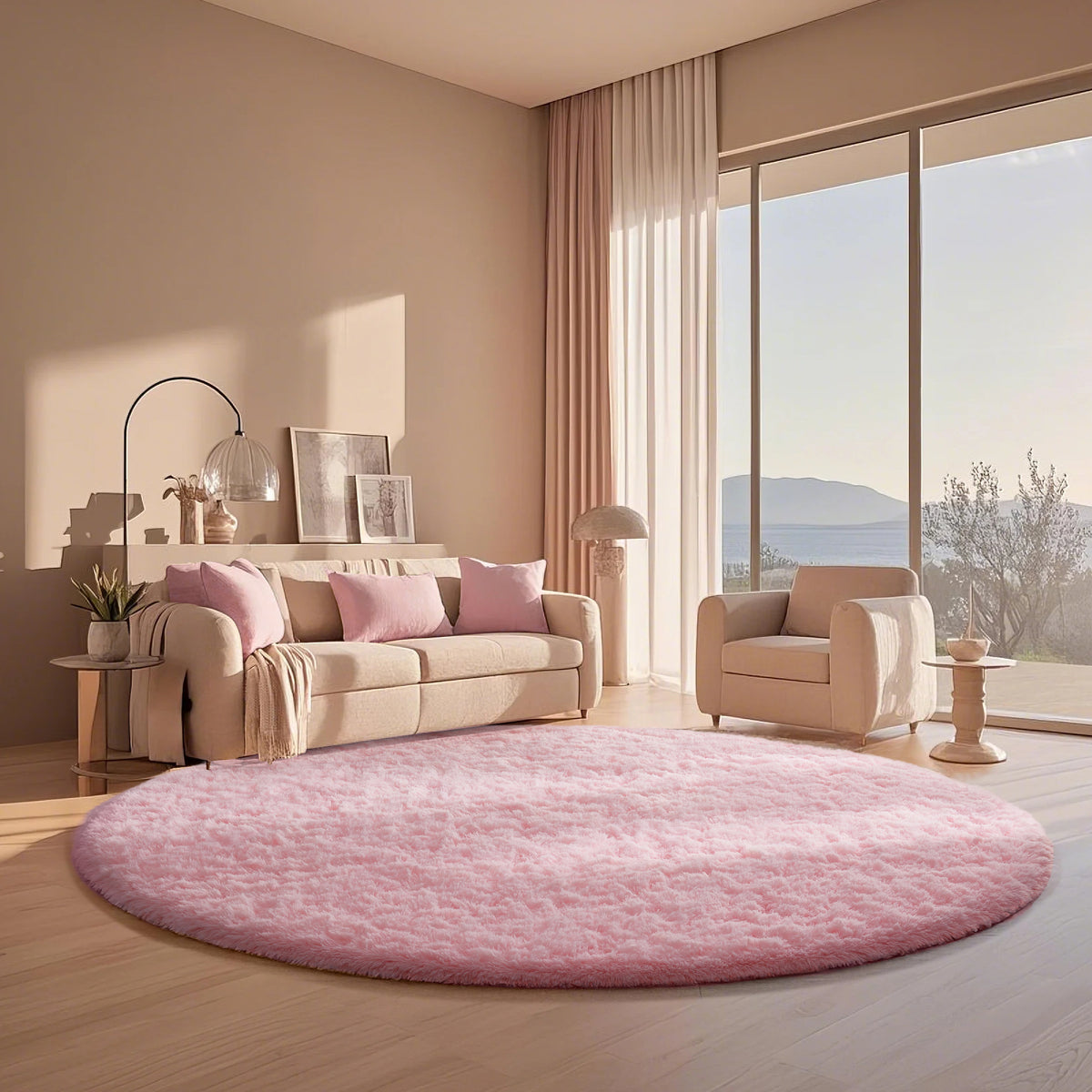 Ophanie | Round Rug | 6 Ft | Pink - aborderproducts