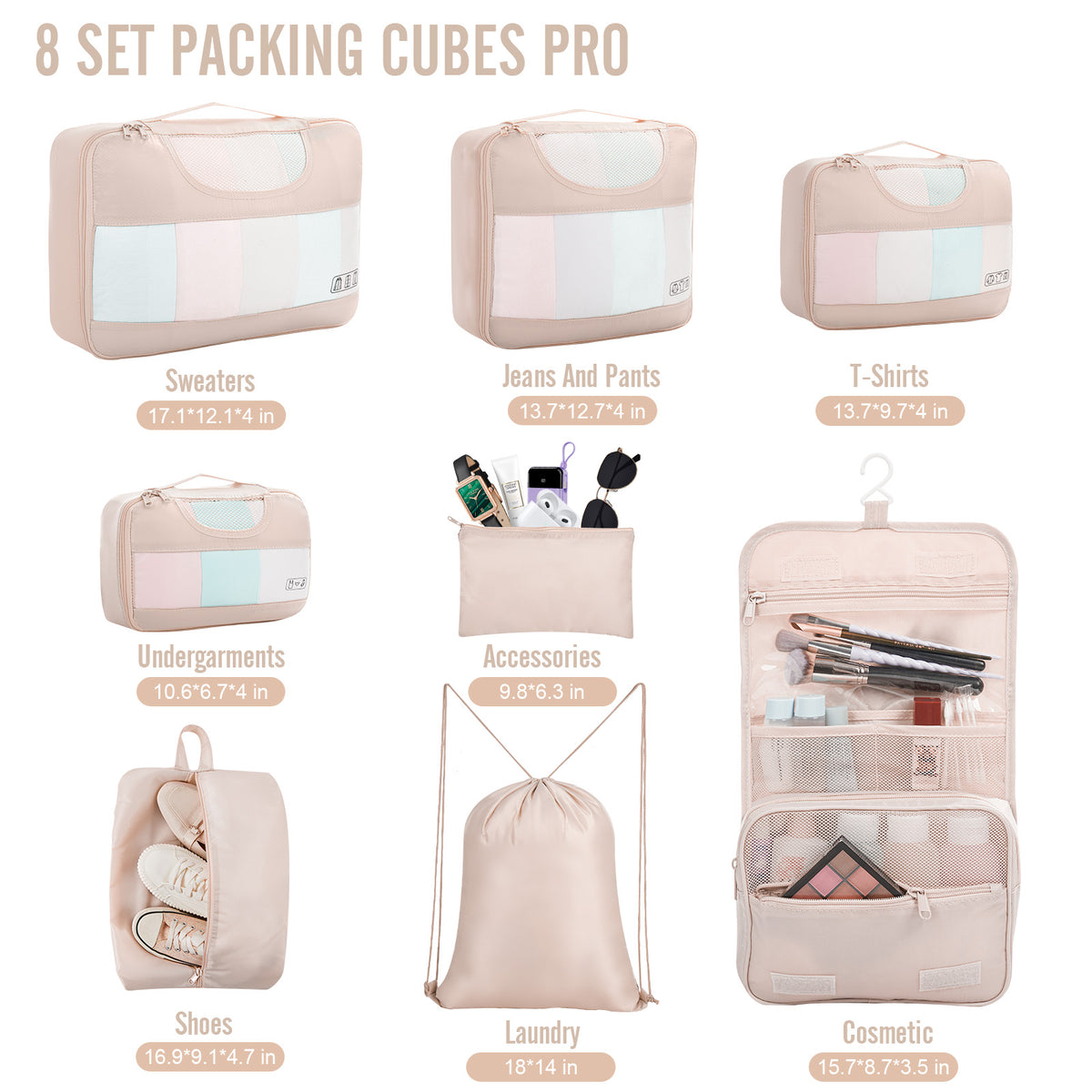 Veken | Packing Cubes | 8 Set | Cream - aborderproducts