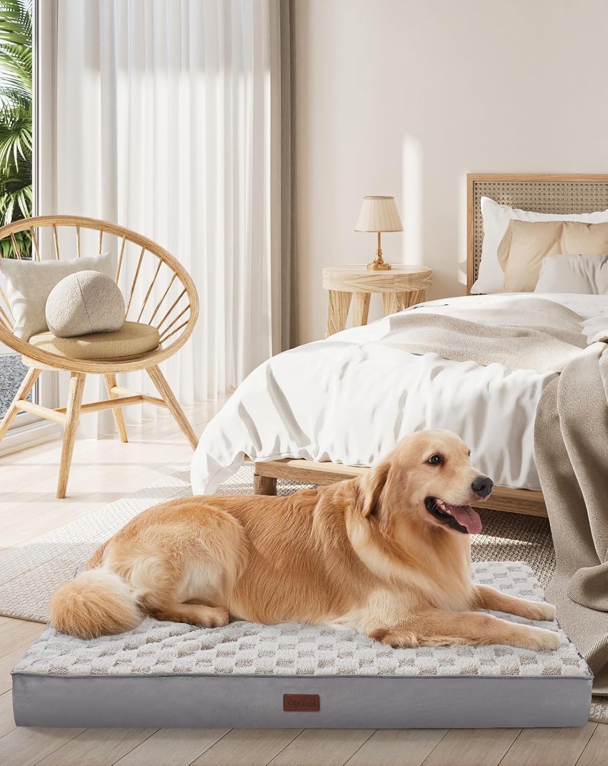 OhGeni | Dog Bed | Checkerboard Fabric | 41 Inches | Gray - aborderproducts