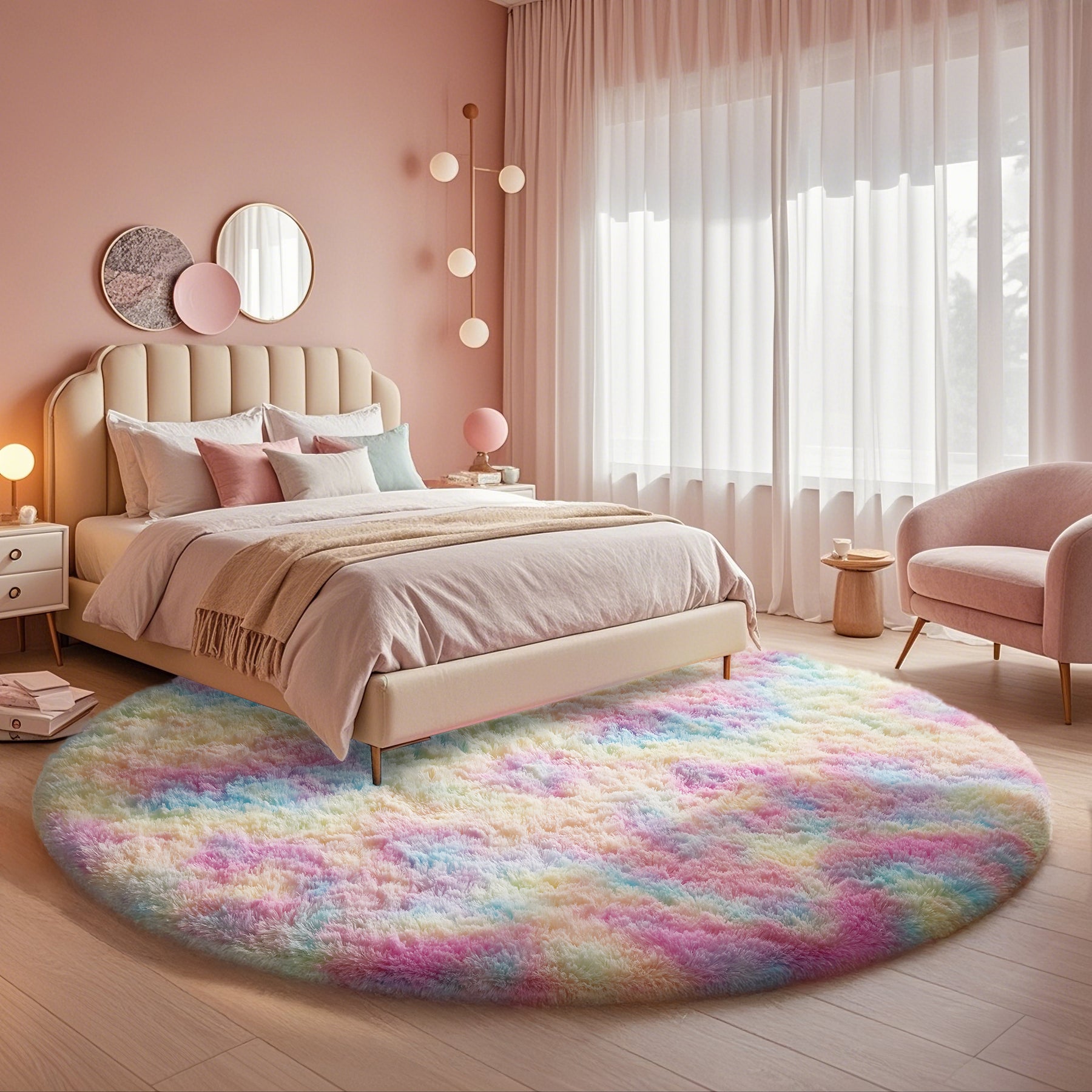 Ophanie | Round Rug | 5 Ft  | Rainbow - aborderproducts