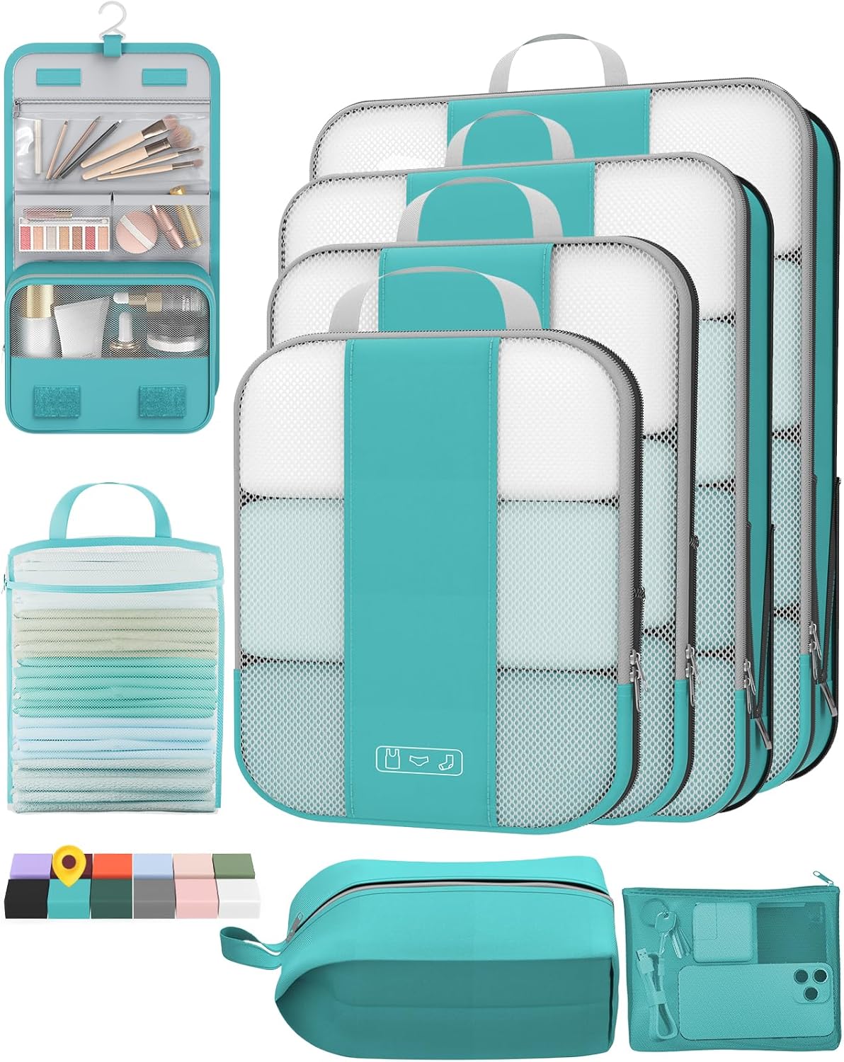 OlarHike | Compression Packing Cubes | 8 Set | Blue Green - aborderproducts