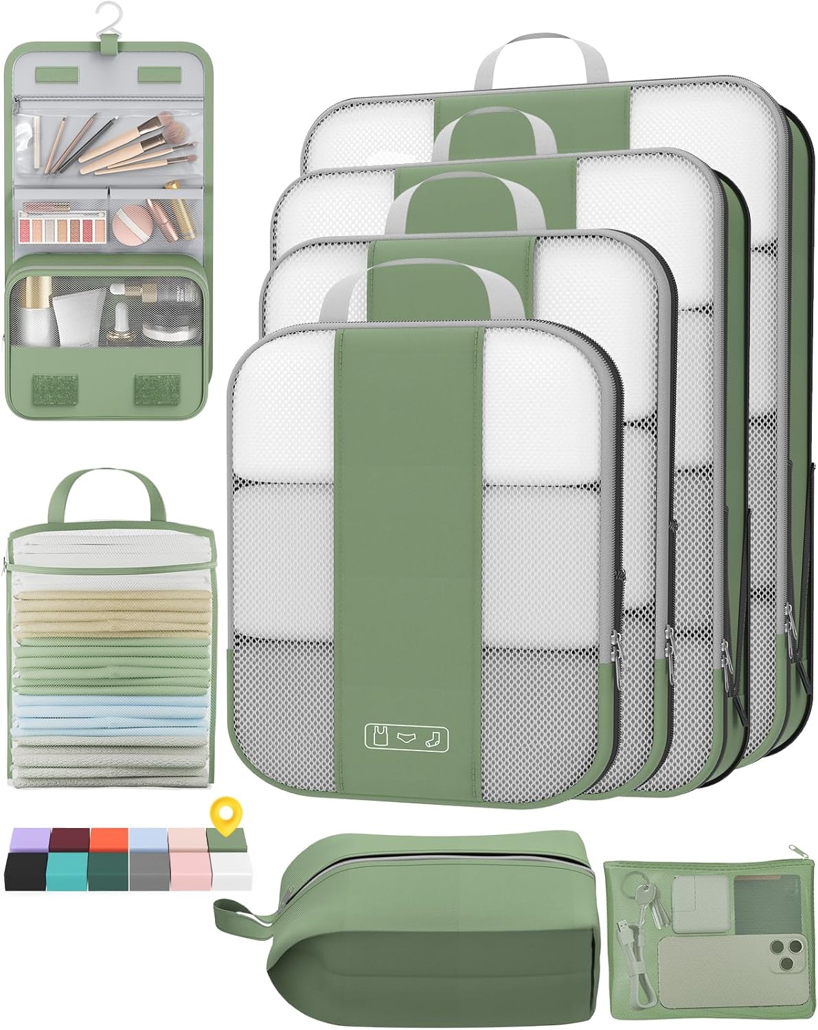 OlarHike | Compression Packing Cubes | 8 Set | Matcha Green - aborderproducts