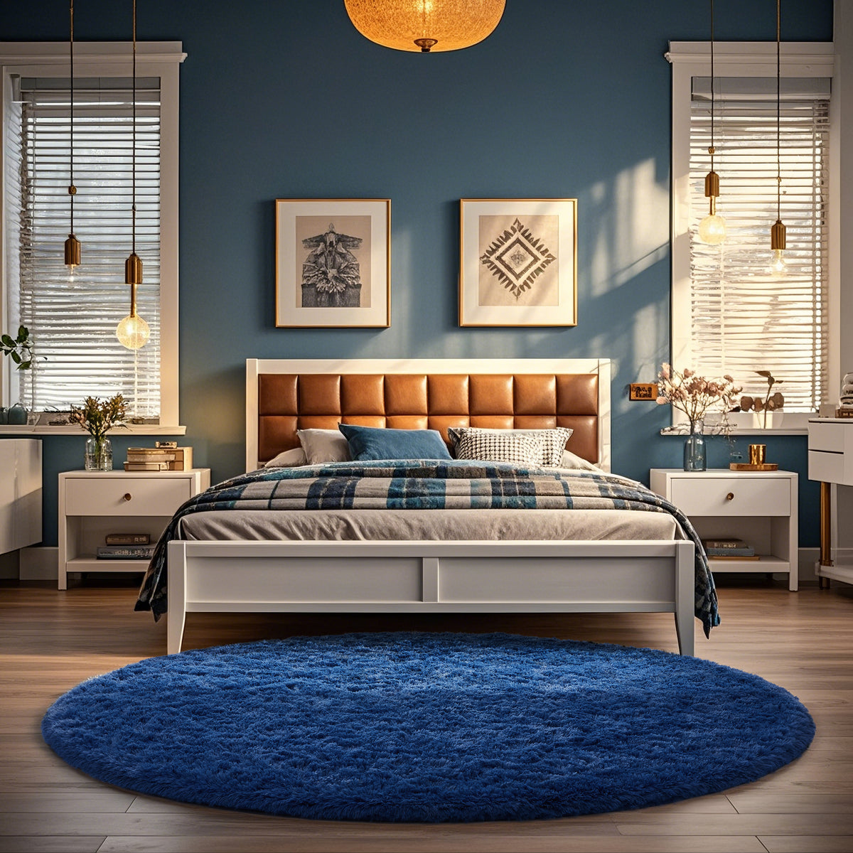 Ophanie | Round Rug | 5 Ft | Blue - aborderproducts