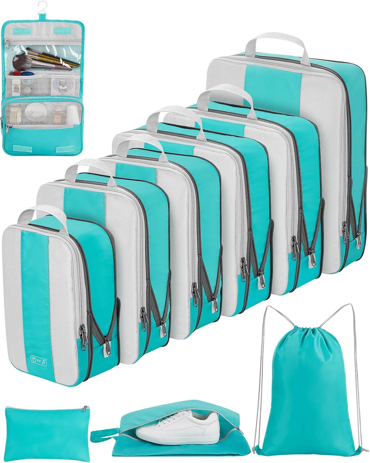 OlarHike | Compression Packing Cubes | 10 Sets | Cyan - aborderproducts