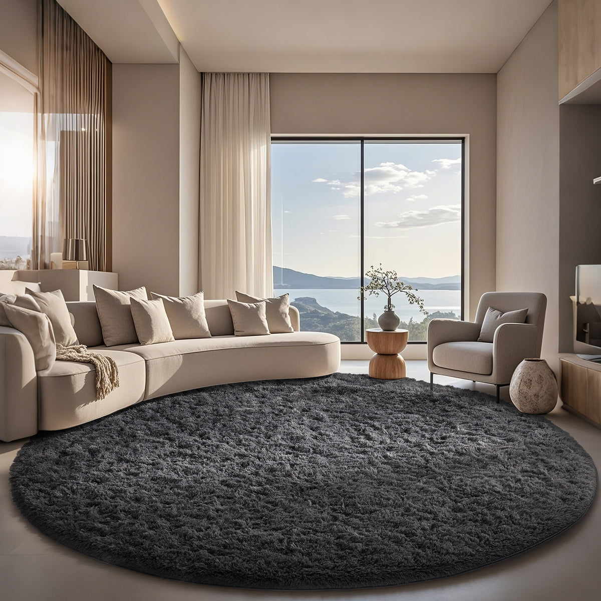 Ophanie | Round Rug | 8 Ft | Grey - aborderproducts