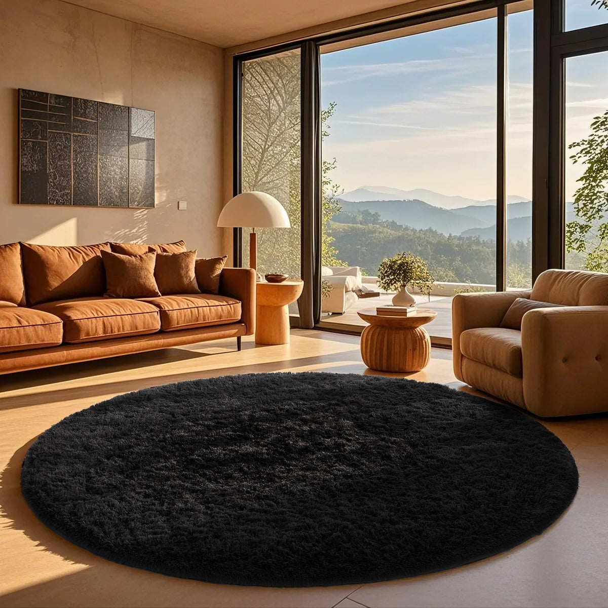 Ophanie | Round Rug | 7 Ft | Black - aborderproducts