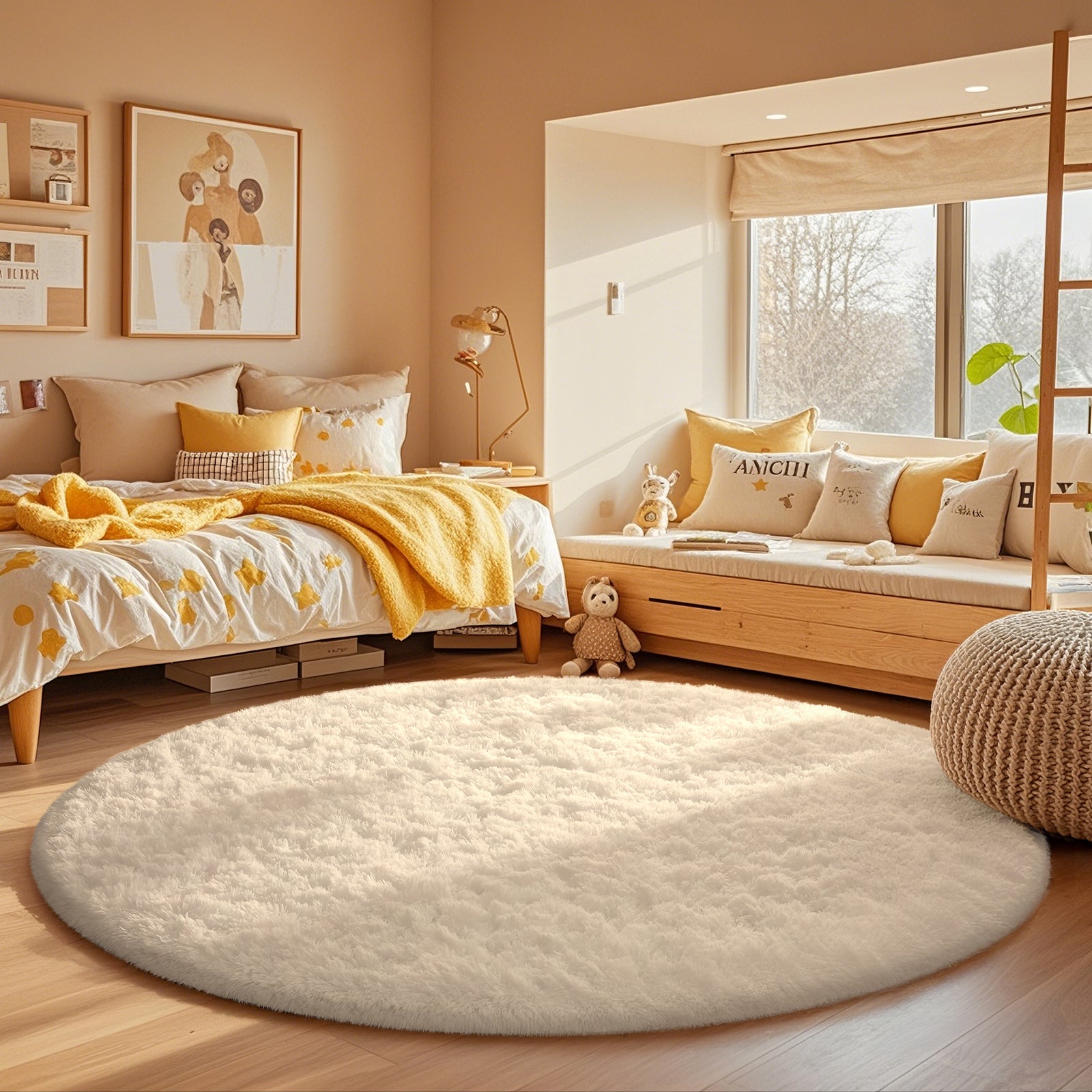 Ophanie | Round Rug | 5 Ft | Ivory White - aborderproducts