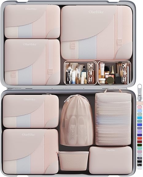 11 Set Packing Cubes for Travel,Christmas Gifts for Women Mom Kids,TSA Approved Bags for Makeup,Cosmetic,Toiletry,Suitcase Organizers for Checked Luggage,Cruise Essentials,Airplane Accessories,Cream