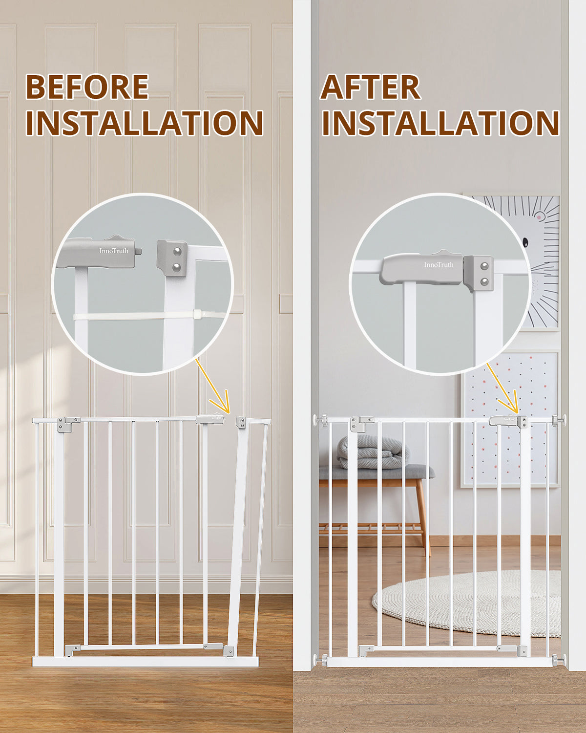 Baby Gate Extra Tall | 28.9” to 42.1” | White | InnoTruth - aborderproducts