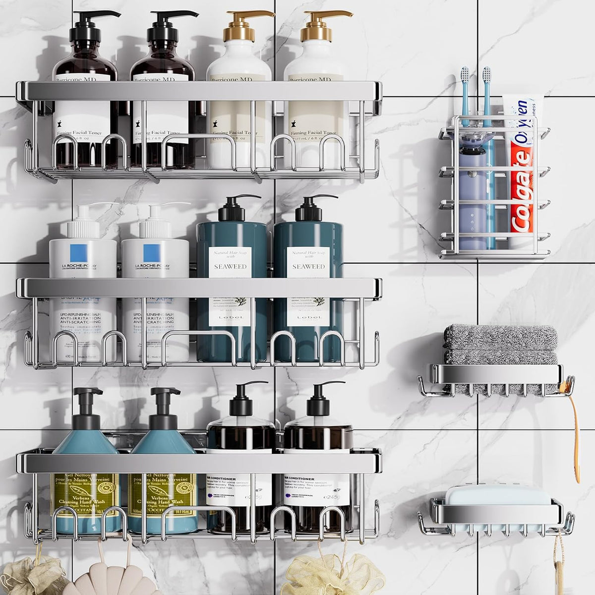 Veken | Shower Caddy | 6 Pack | Silver - aborderproducts