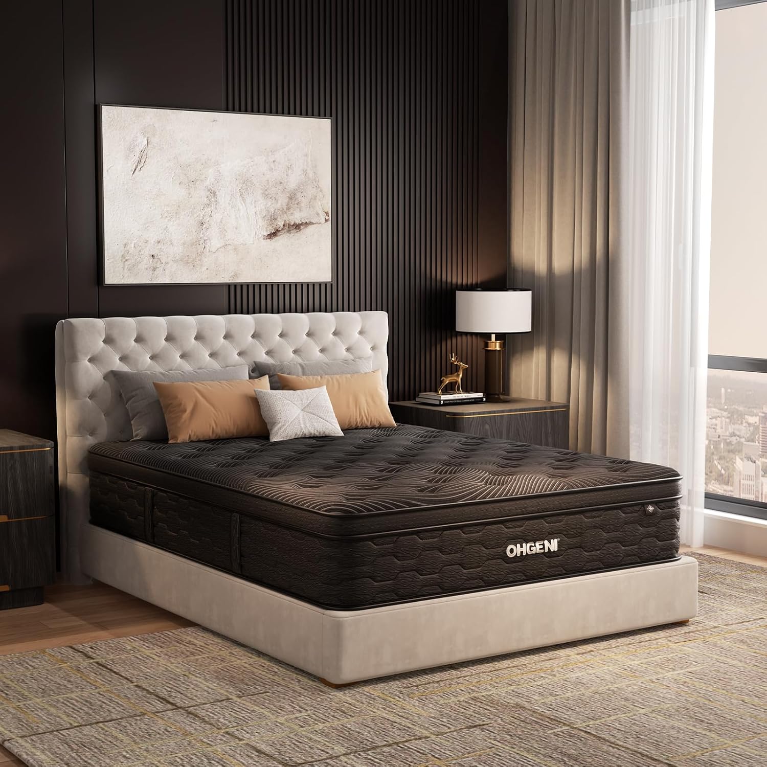 OhGeni | Hybrid Mattress | 10 Inch | Queen | Black