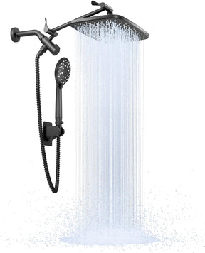 Veken 12 Inch High Pressure Rain Shower Head Combo with Extension Arm- Wide Rainfall Shower head with 5 Handheld Water Spray - Adjustable Dual Shower head with Anti-Clog Nozzles - Black - aborderproducts
