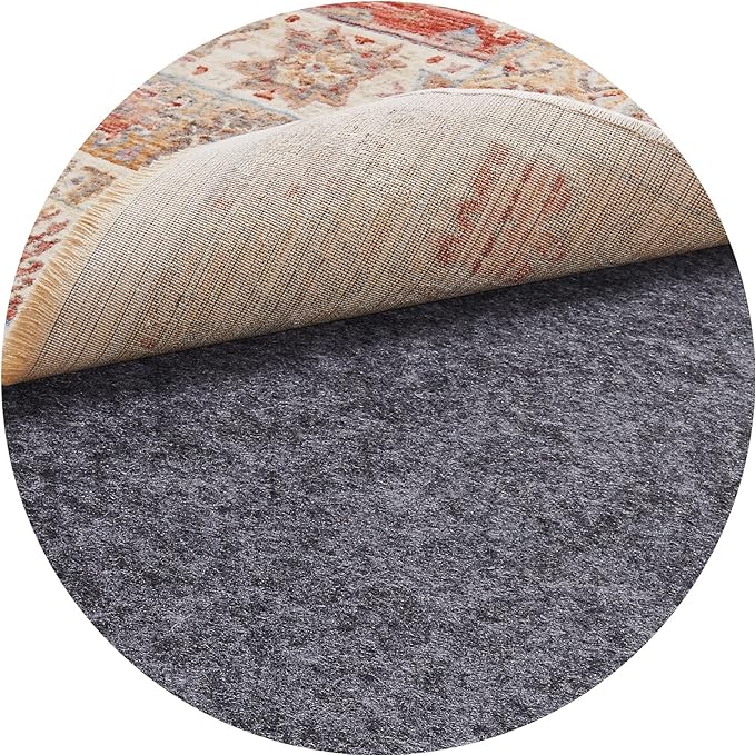 Veken 8 Ft Round Non Slip Cushioned Rug Pad Gripper, Felt and Silicone Backing, 1/4" Thick Carpet Liner for Hardwood Floors and Finishes, Under Area Rugs Anti Skid Mat, Keep Rugs Safe and in Place - aborderproducts
