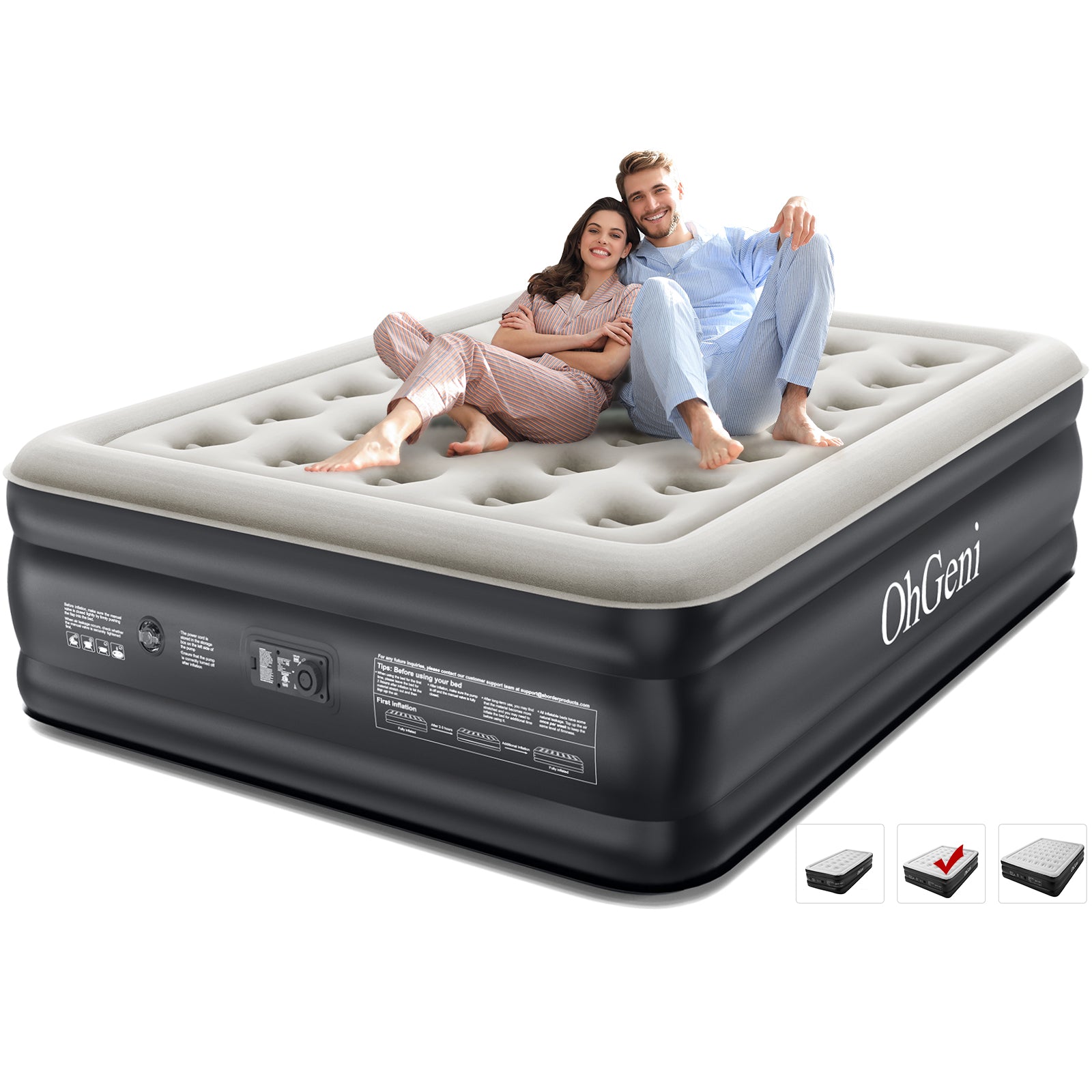 OhGeni | Air Mattress | 18 inch Height | Queen | Black - aborderproducts