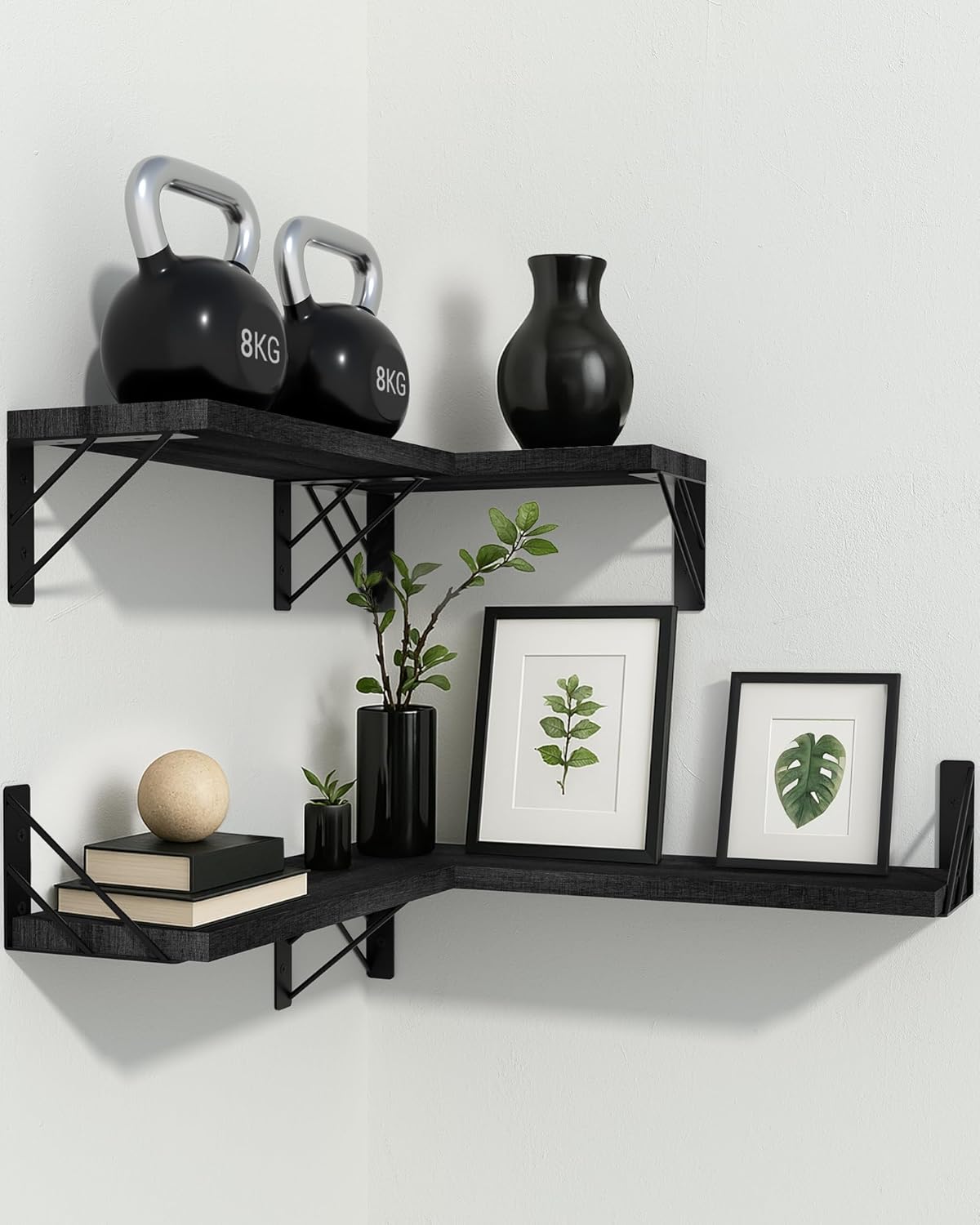 BAYKA Wall Shelves for Bedroom Decor, Floating Shelves for Wall Storage, Display Mounted Rustic Wood Shelf for Books,Plants,Corner Shelves for Bathroom,Kitchen,Living Room(Set of 4) - aborderproducts