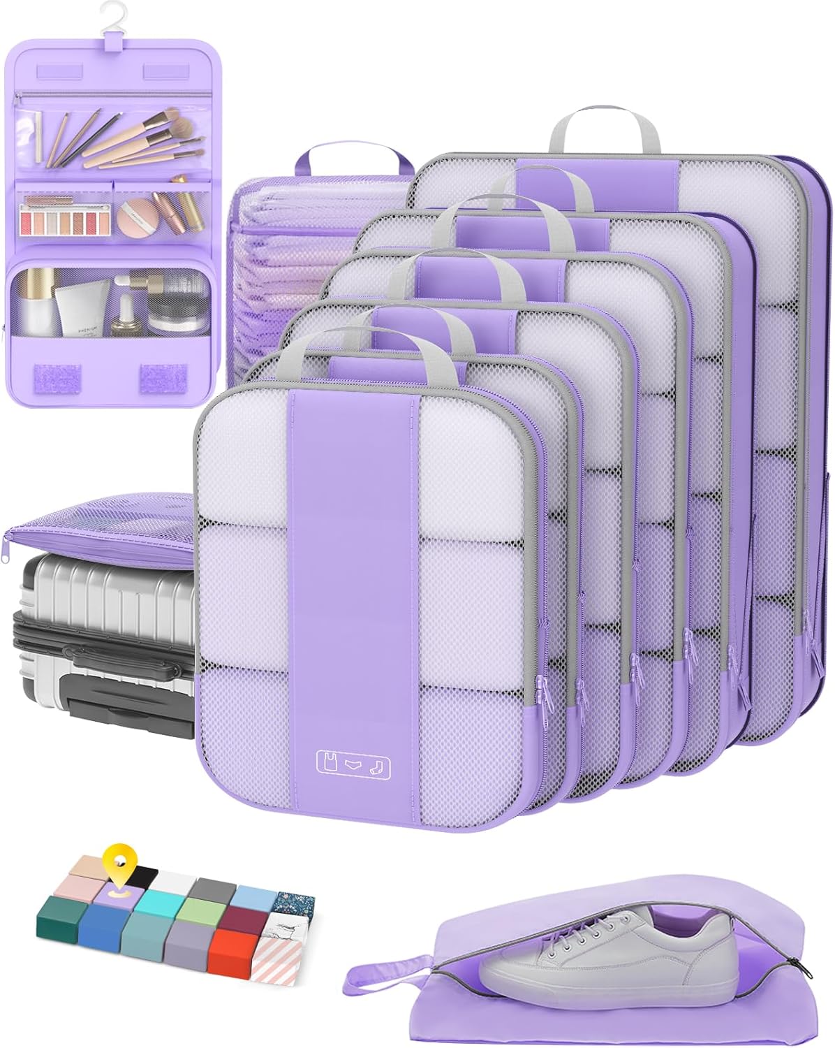 OlarHike | Compression Packing Cubes | 10 Set | Light Purple - aborderproducts
