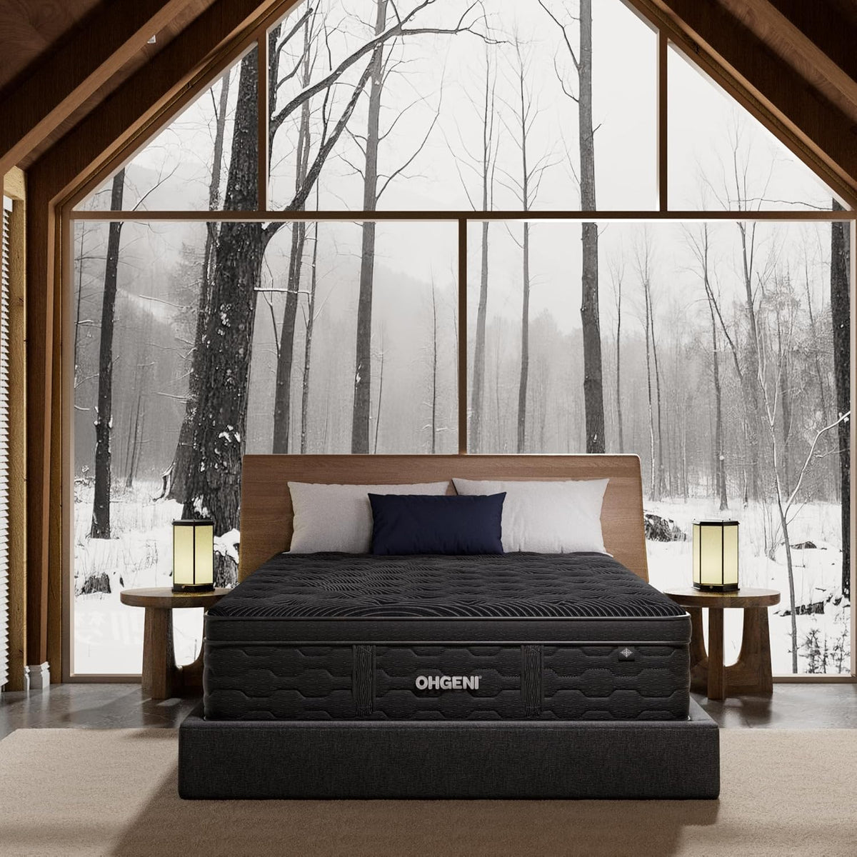 OhGeni | Hybrid Mattress | 12 Inch | Queen  | Black - aborderproducts