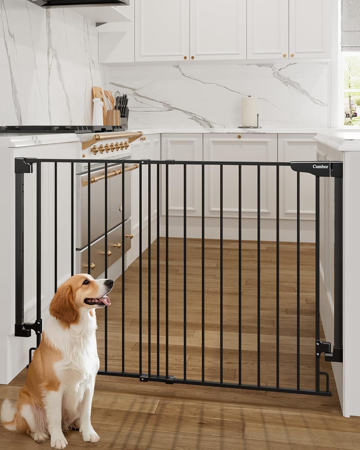 Cumbor | Safety Gate | No Bottom Bar | 34" x 31.6-48" | Black - aborderproducts