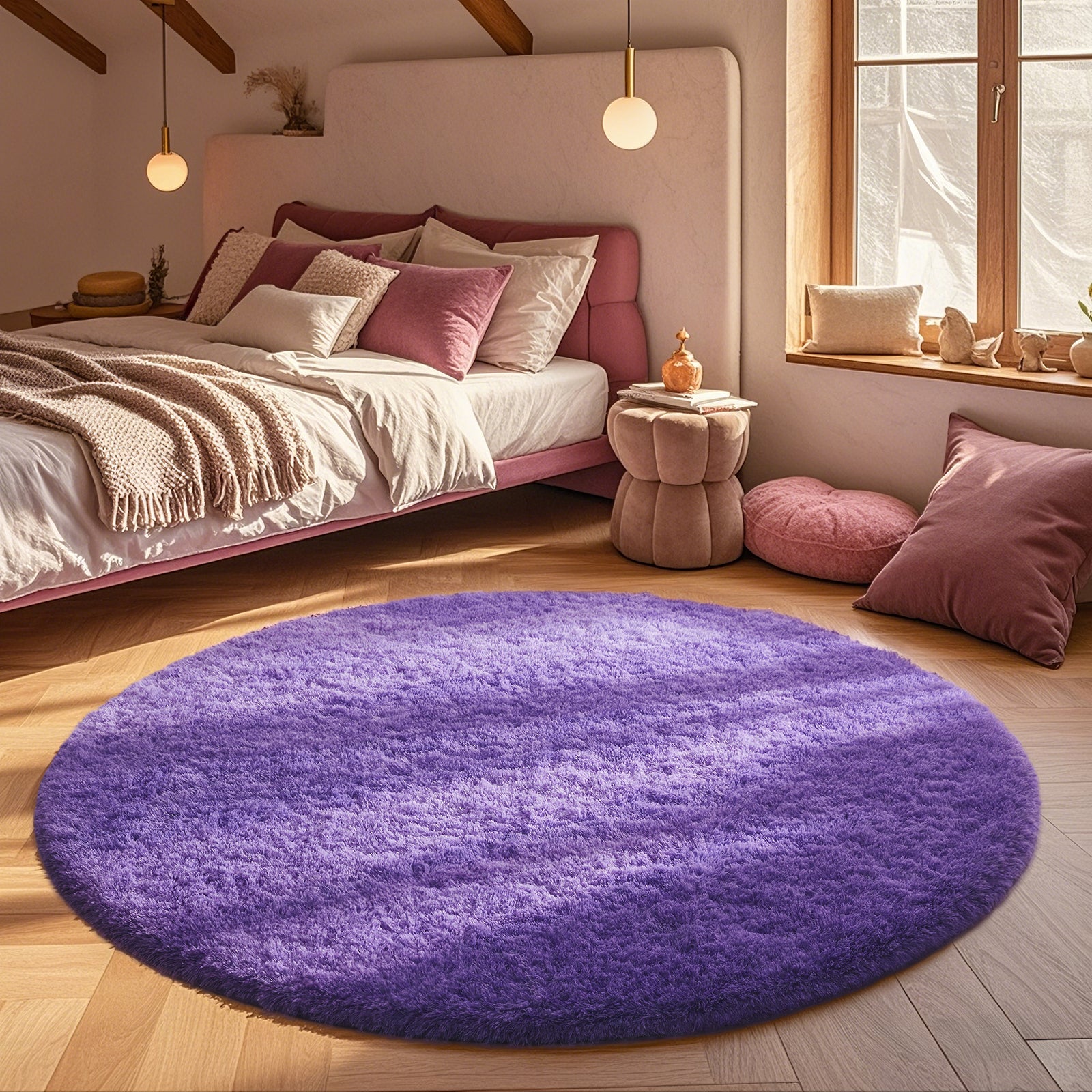 Ophanie | Round Rug | 5 Ft | Purple - aborderproducts