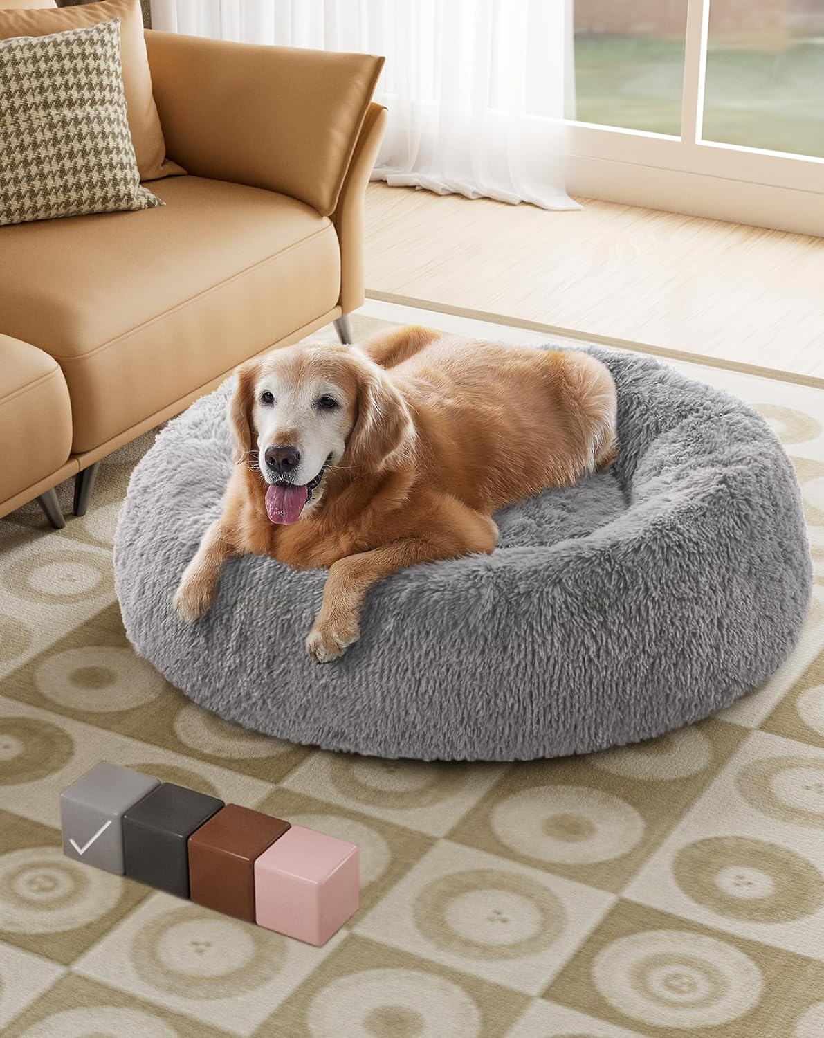 Calming Donut Bed for Dogs and Cats| X-Large (36 x 36 x 8 Inch)|Light Gray|OhGeni - aborderproducts