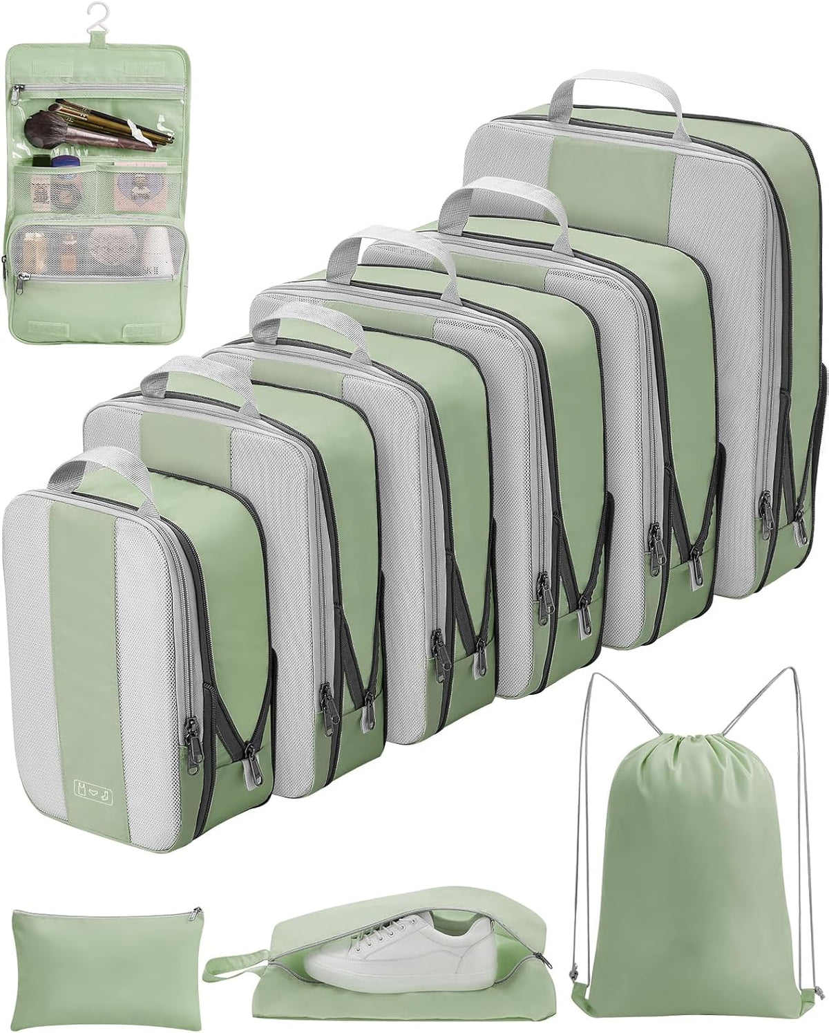 OlarHike | Compression Packing Cubes | 10 Sets | Matcha Green - aborderproducts
