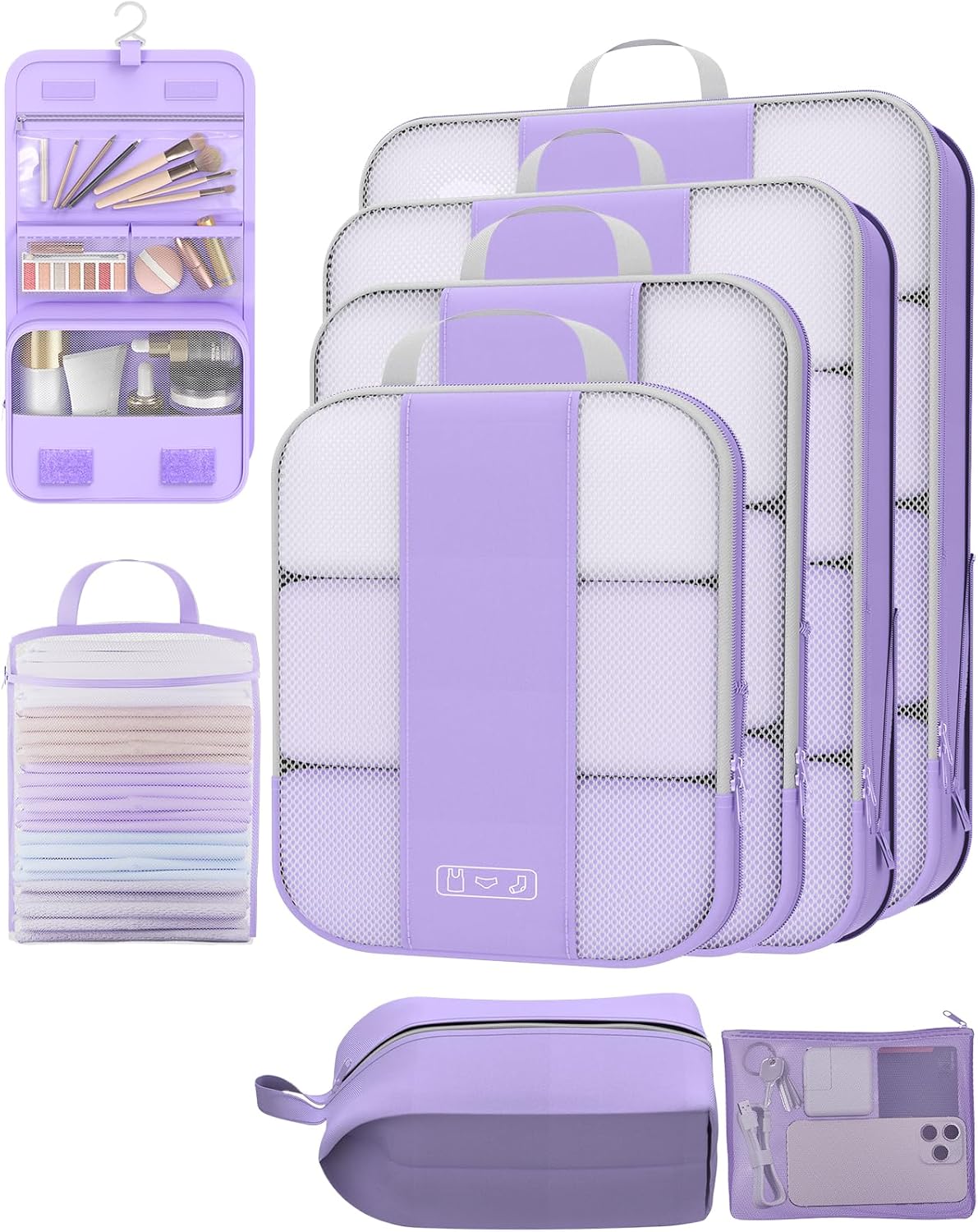 OlarHike | Compression Packing Cubes | 8 Set | Light Purple - aborderproducts