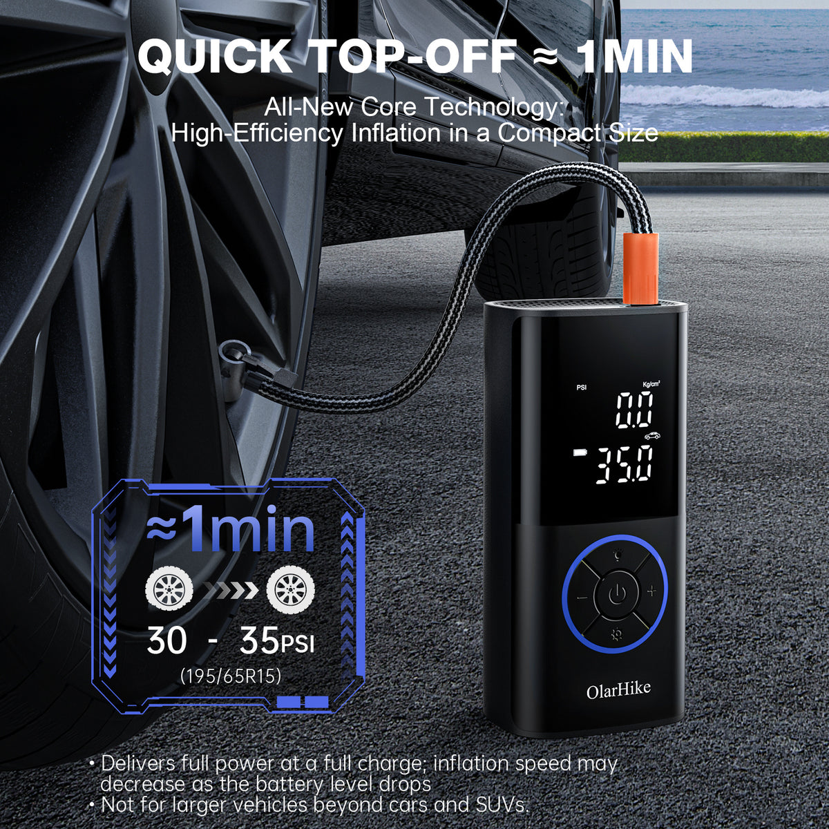 OlarHike Mini Tire Inflator Portable Air Compressor, 5200mAh Battery Powered, 160PSI Auto Air Pump for Car Tires, Motorcycle, Bicycle, Electric Pump with LED Light & Digital Pressure Gauge - aborderproducts