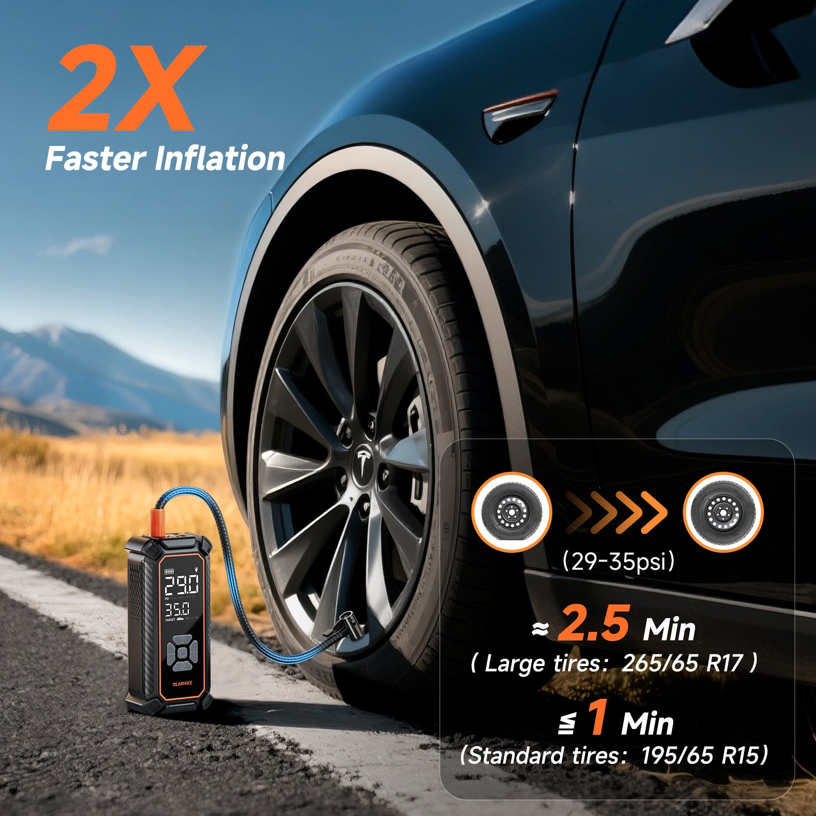 OlarHike Tire Inflator Portable Air Compressor, 9000mAh Battery Powered, 150PSI Dual Mode, Auto Air Pump for Car Tires, Motorcycle, Bicycle,Bike, Electric Pump with LED Light & Digital Pressure Gauge - aborderproducts