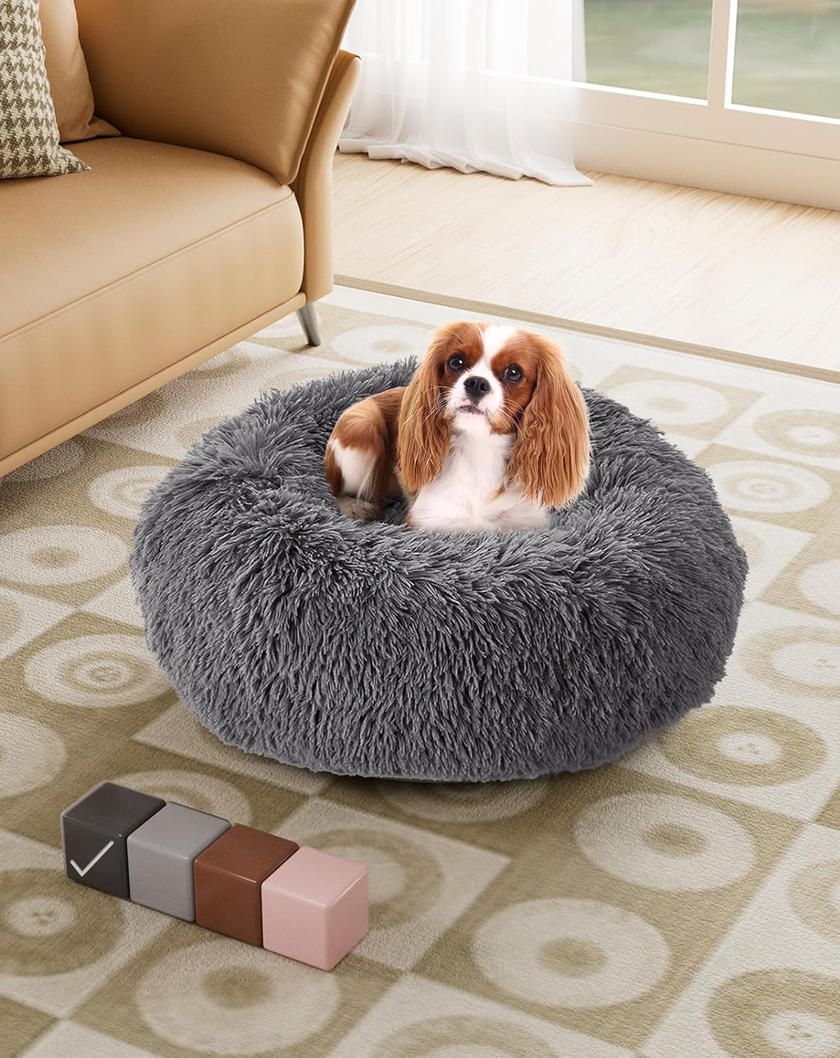 Calming Donut Bed for Dogs and Cats| Small (20 x 20 x 6.5 Inch)|Dark Gray|OhGeni - aborderproducts