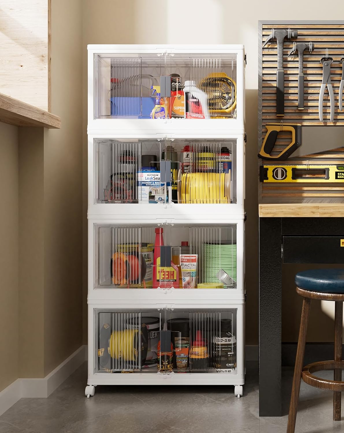 OlarHike | 97QT | Stackable Storage Bins | 4 Pack | Warm Gray - aborderproducts