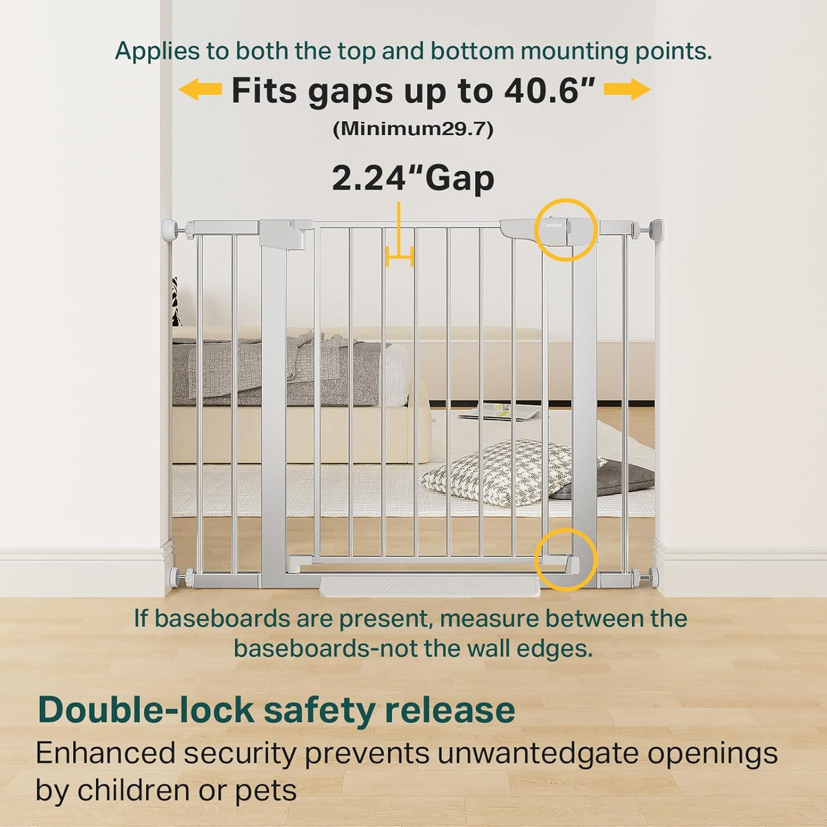 Cumbor | Safety Gate | 29.7-40.6"W x 30.5"H | Silver - aborderproducts