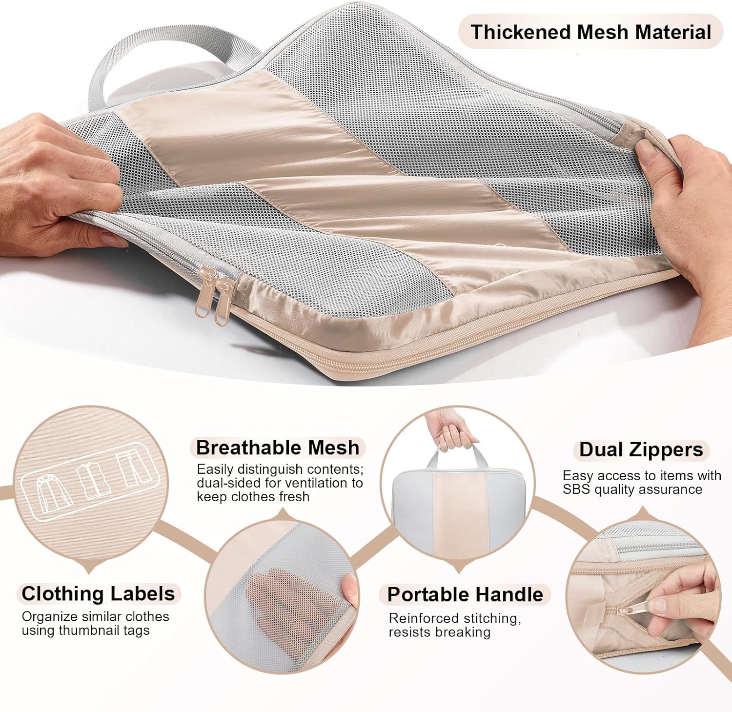 OlarHike | Compression Packing Cubes | 10 Sets | Beige - aborderproducts