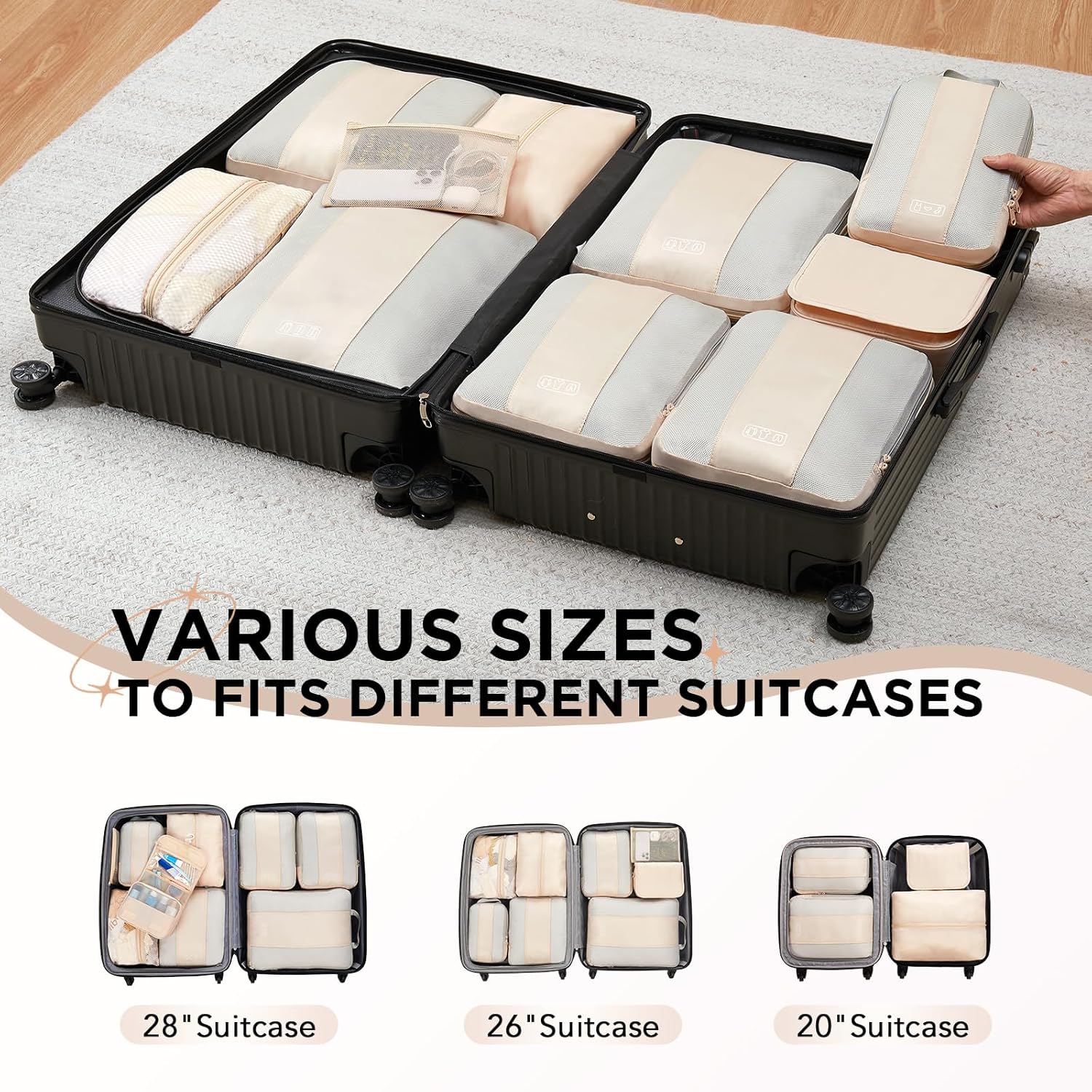 OlarHike | Compression Packing Cubes | 10 Sets | Beige - aborderproducts