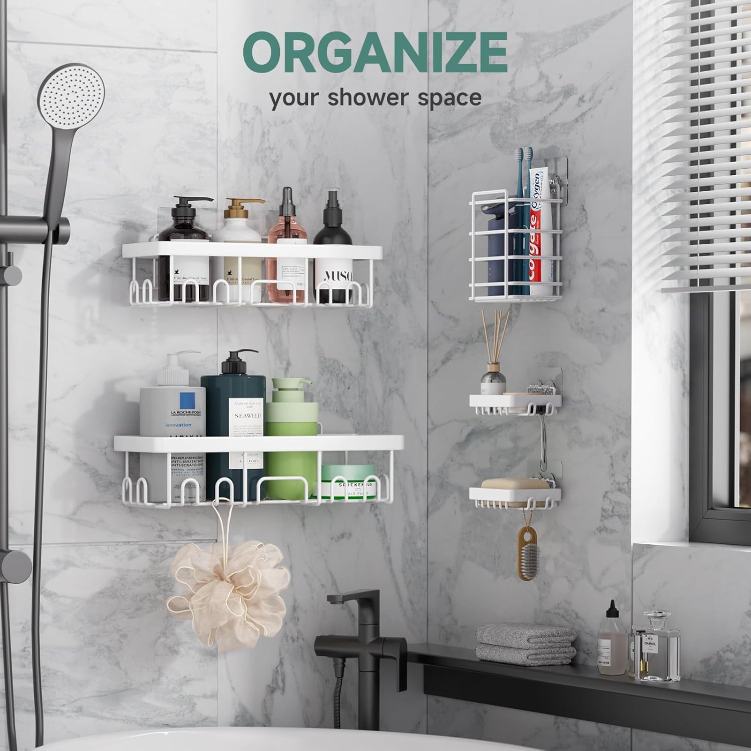 Veken | Shower Caddy | 5-Pack | White - aborderproducts