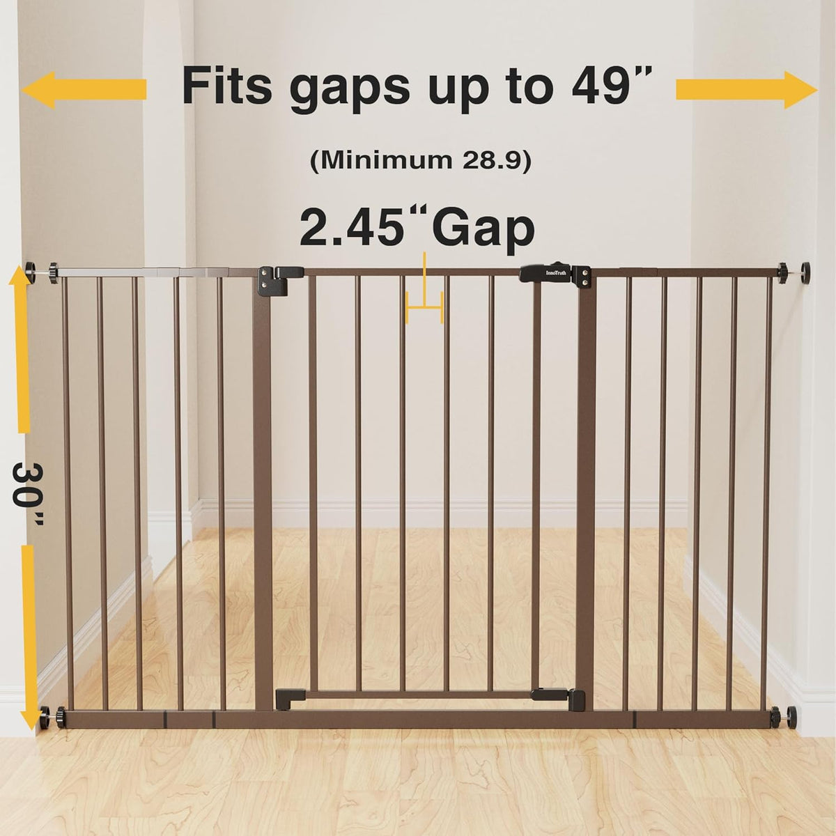 InnoTruth | Baby Gate | 28.9-49"W x 30"H | Brown - aborderproducts
