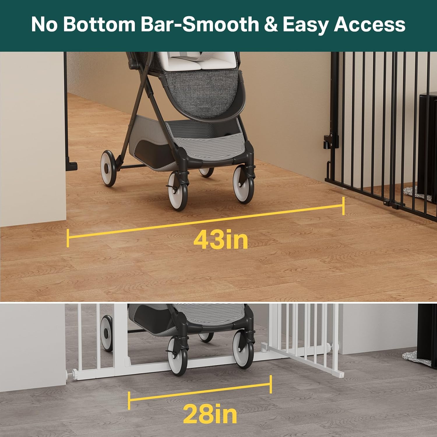 Cumbor | Safety Gate | No Bottom Bar | 34" x 29.2-43" | Black - aborderproducts