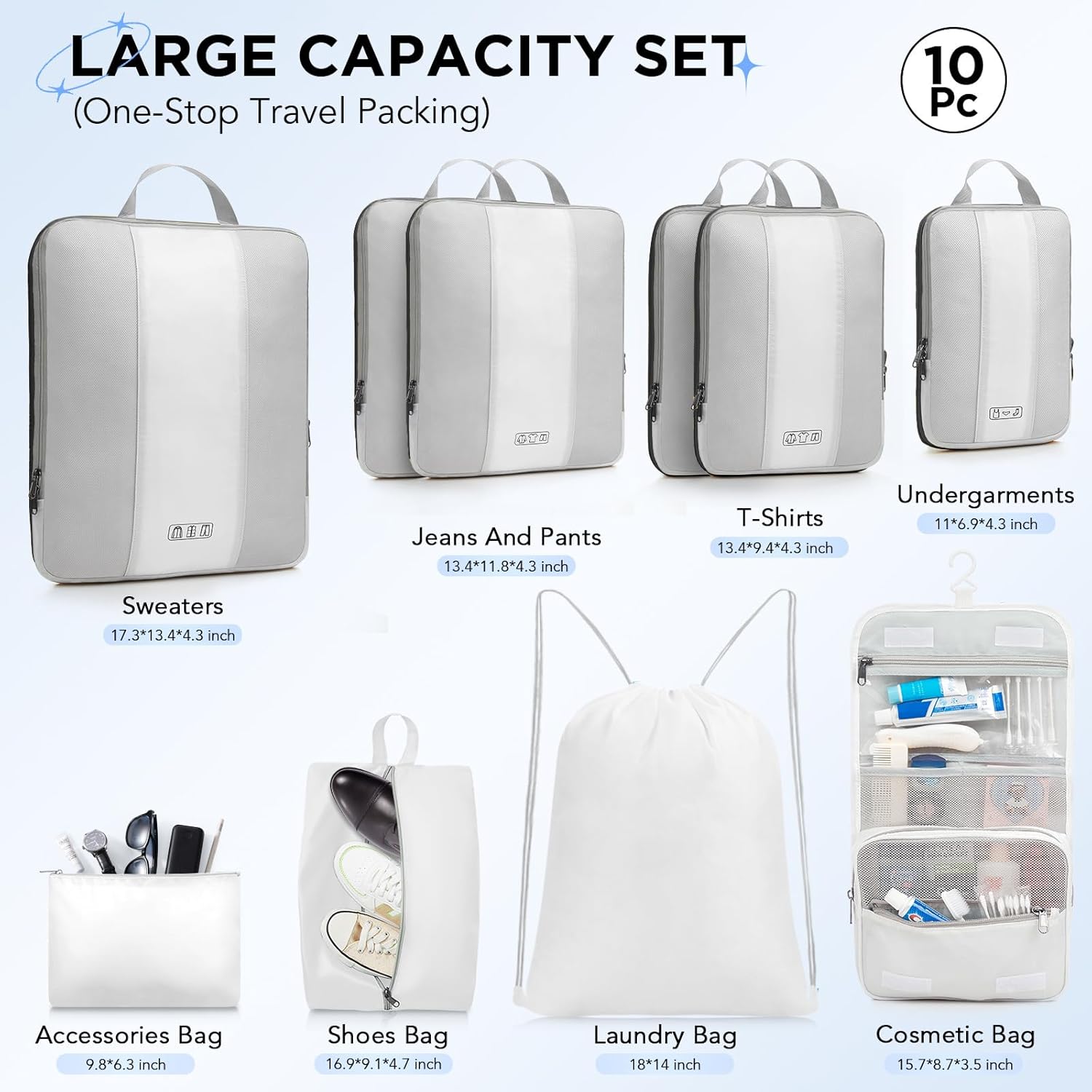 OlarHike | Compression Packing Cubes | 10 Sets | White - aborderproducts
