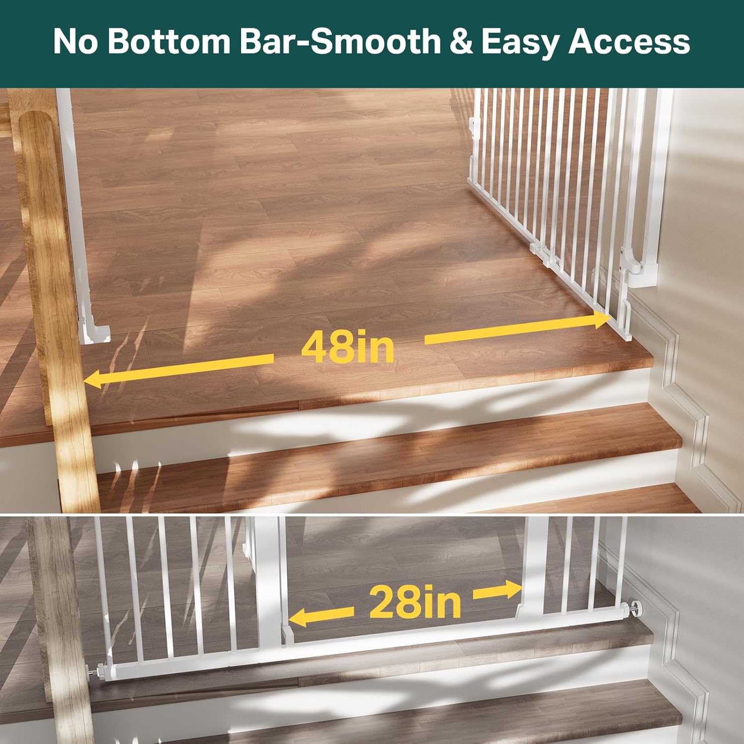 Cumbor | Safety Gate | No Bottom Bar | 34" x 31.6-48" | White - aborderproducts