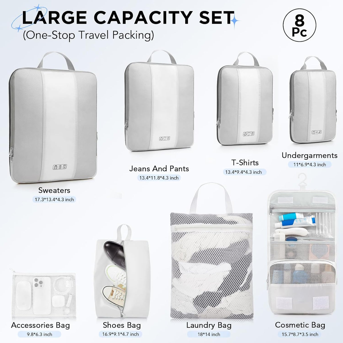 OlarHike | Compression Packing Cubes | 8 Set | White - aborderproducts