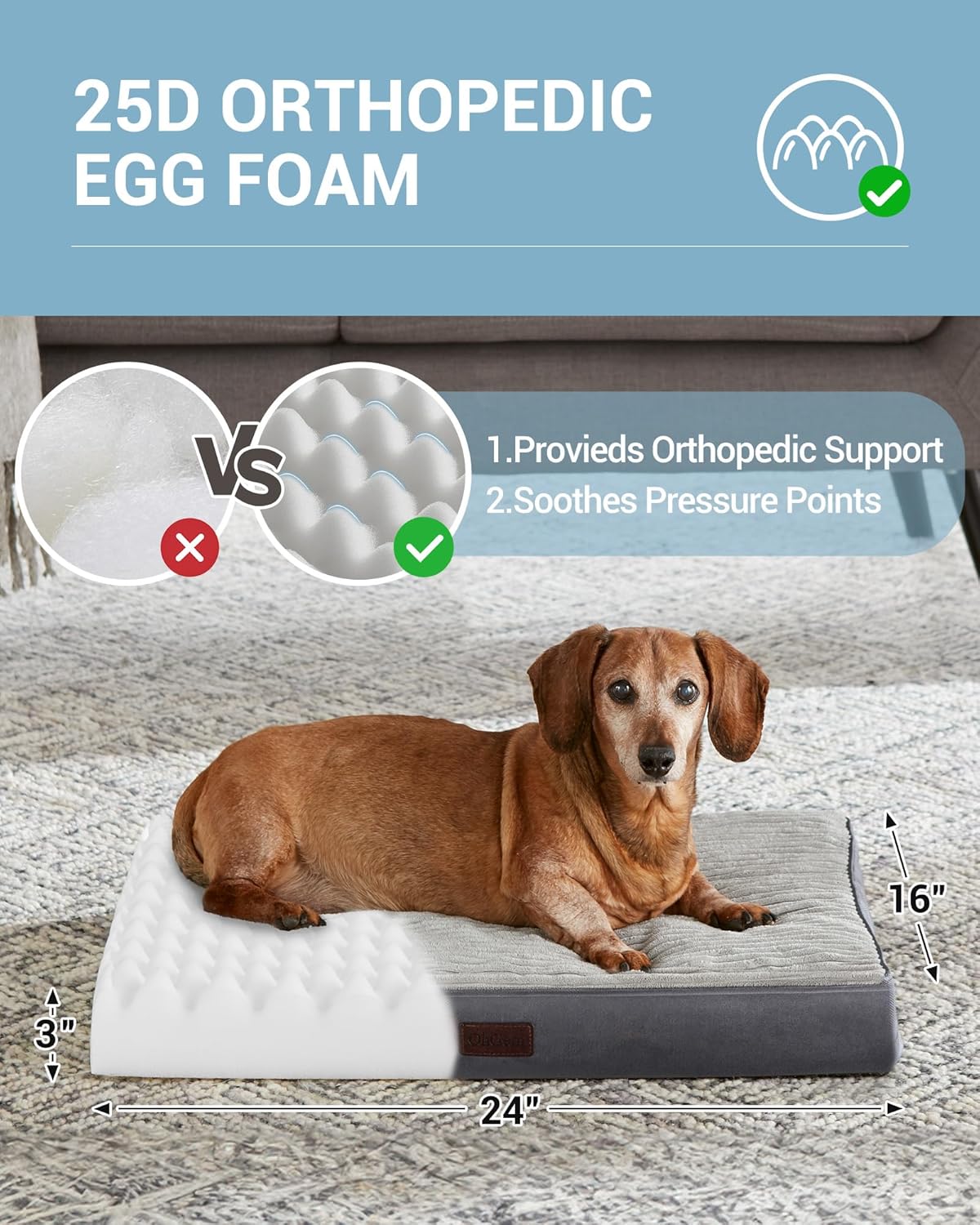 OhGeni | Dog Bed | 24 Inch | Gray - aborderproducts