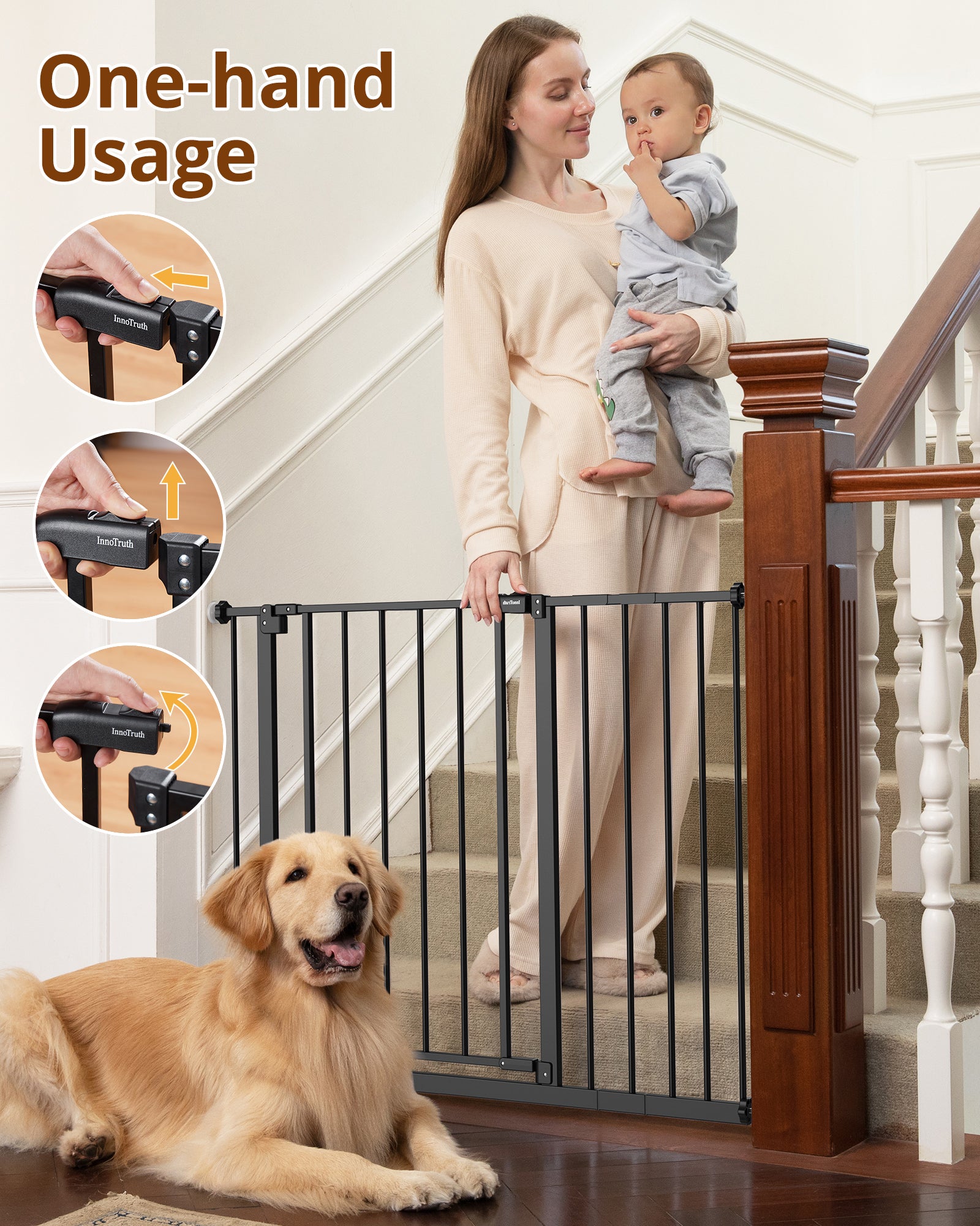 Baby Gate Extra Tall | 28.9” to 42.1” | Black | InnoTruth - aborderproducts