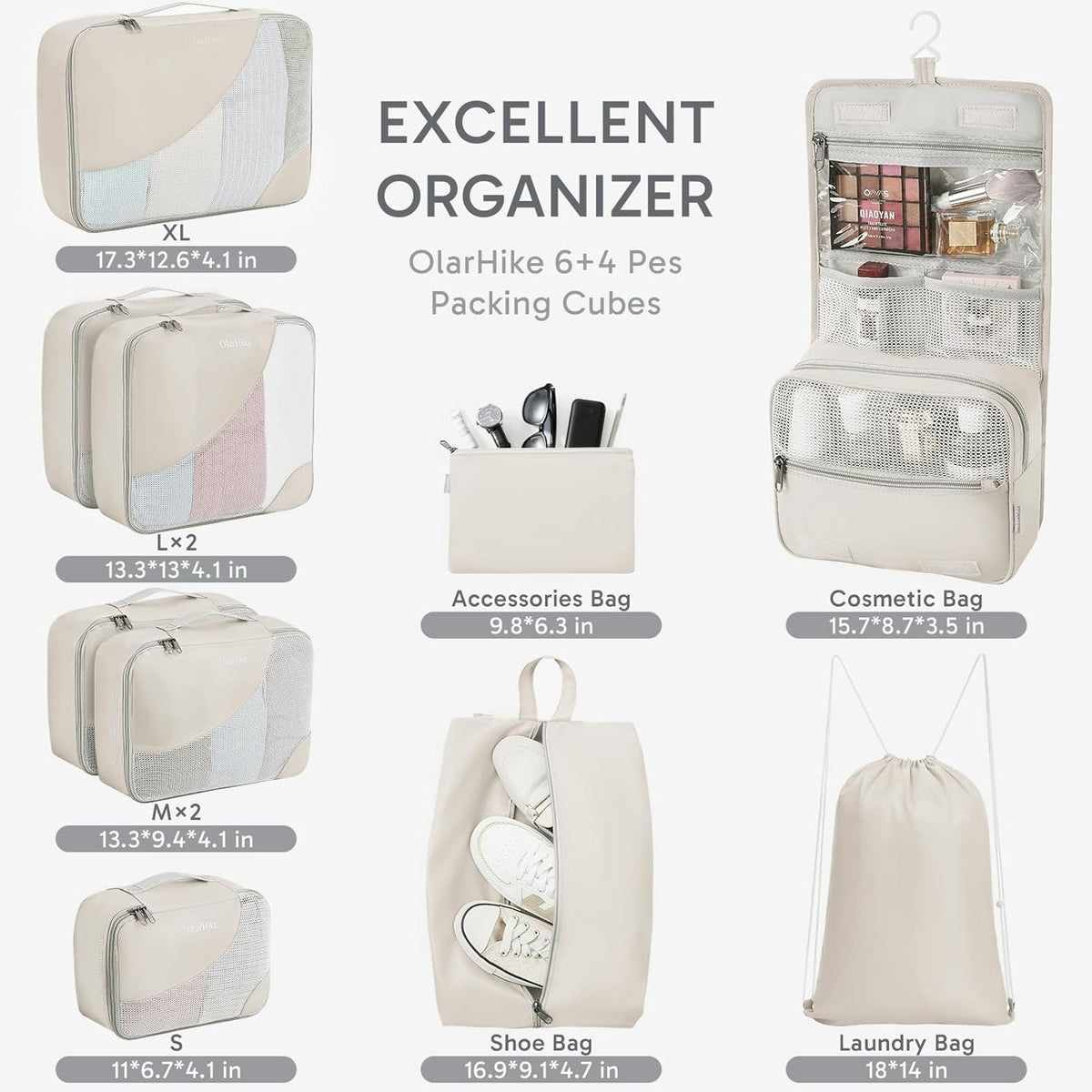 OlarHike | Packing Cubes | 10 Set | Cream - aborderproducts